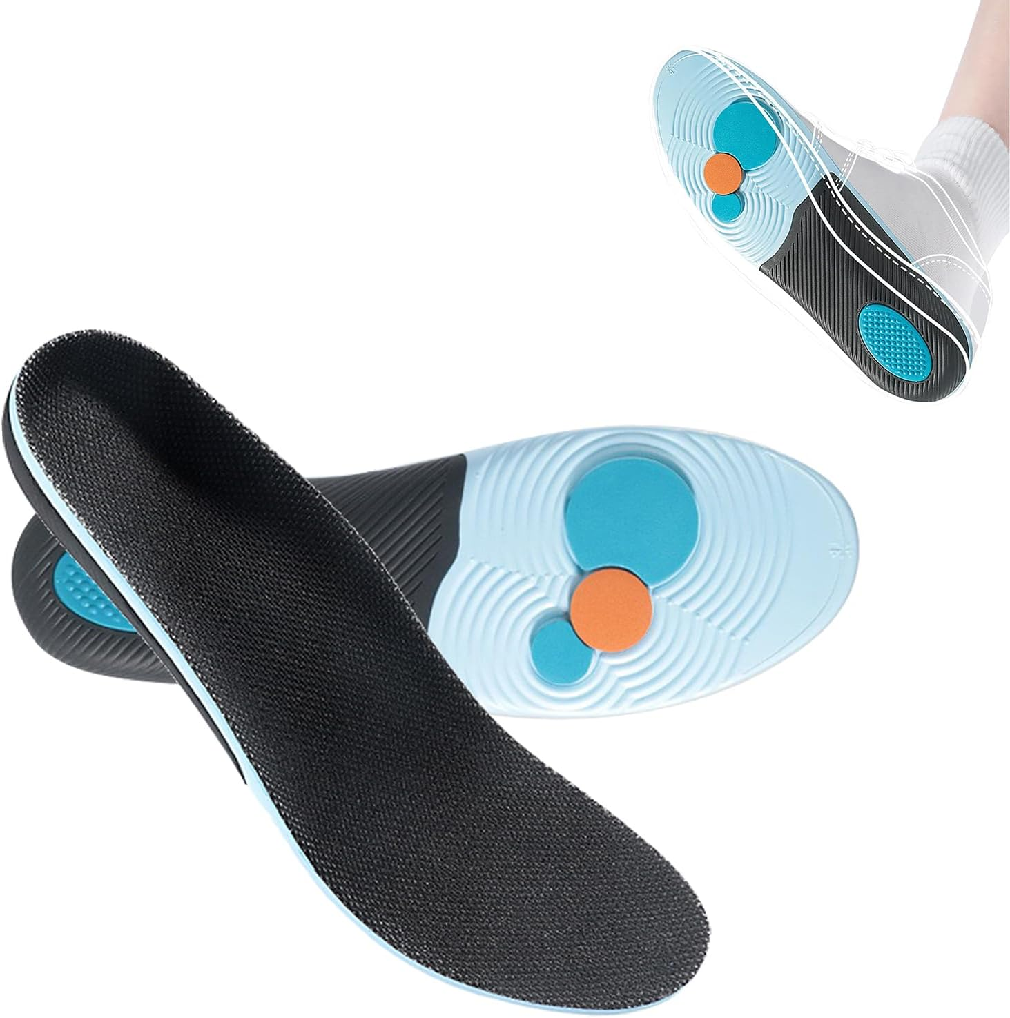 Anti-Fatigue Arch Support Insoles Orthotic Insoles with Arch Support Full Length Heel Seats Gym Insoles Pain Relief Running/Gym/Work (40.5-41.5) image number 2