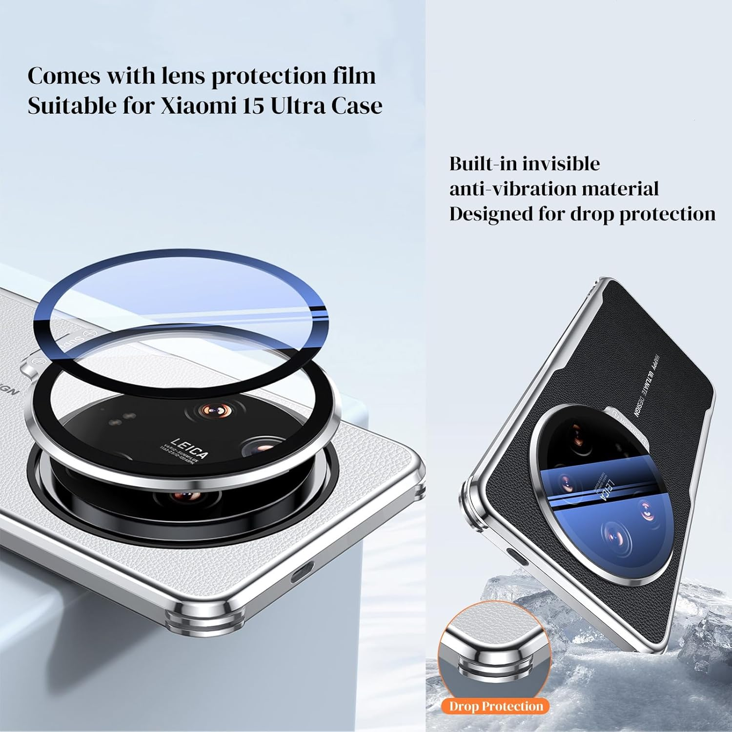 TIANYUE Case for Xiaomi 15 Ultra, Simple Leather Mobile Phone Case, Ultra Thin Soft TPU Case for Xiaomi 15 Ultra Black - Grey White image number 6