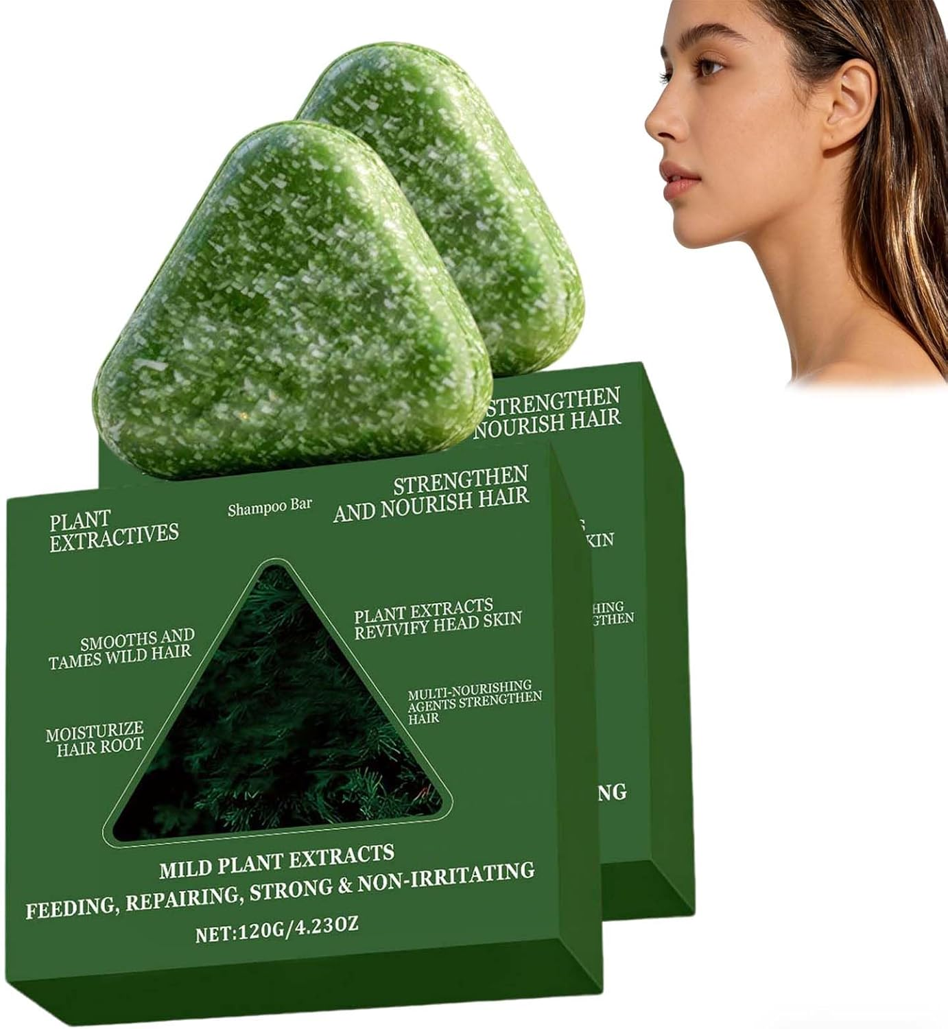 Natural Plant-Based Green Soap Shampoo Bar, Triangle Solid Cleansing Hair Soap, Travel-Friendly Nourishing Gentle Solid Shampoo, Botanical Infused Hair Care Bar Cleansing & Gentle Nourishment. (1PCS)