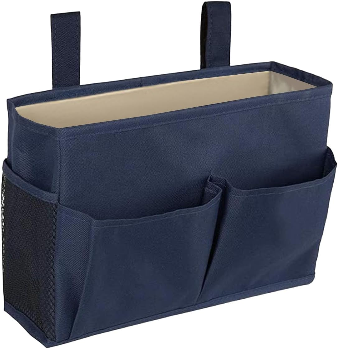 Bedside Table Organiser, Practical Bedside Caddy, Hanging Organiser, Storage Pocket Bag Suitable for Bunk Beds, Hospital Beds, College Dorms, Crib Rails, and Camping (Deep Blue) image number 5