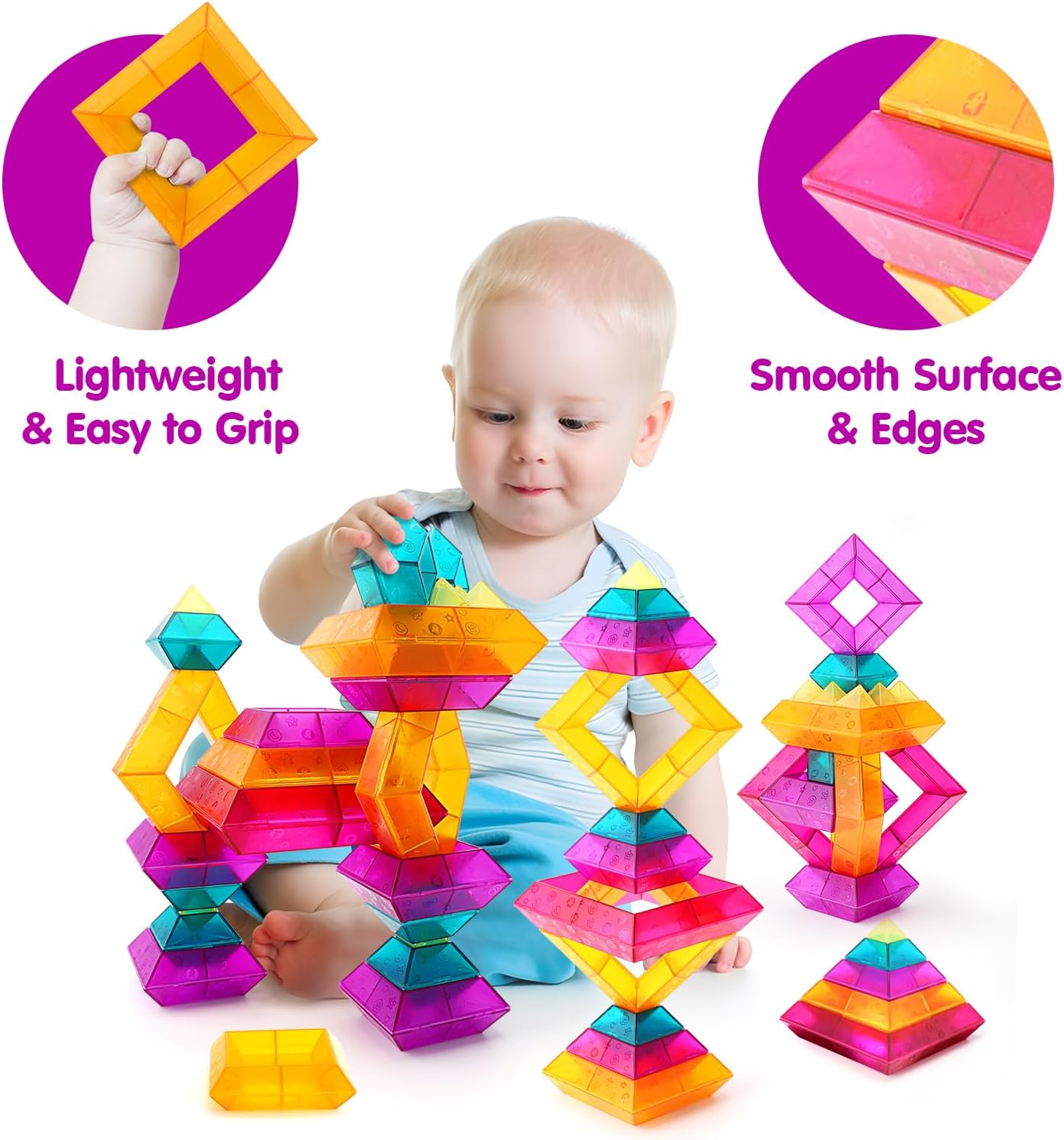 Building Block Sets for Kids 3 4 5 6 Year Old, 30 Pcs Stacking Blocks Toys for Boys Girls, STEM Preschool Learning Activities Educational Light Table Toys Gifts for Toddlers Children image number 2