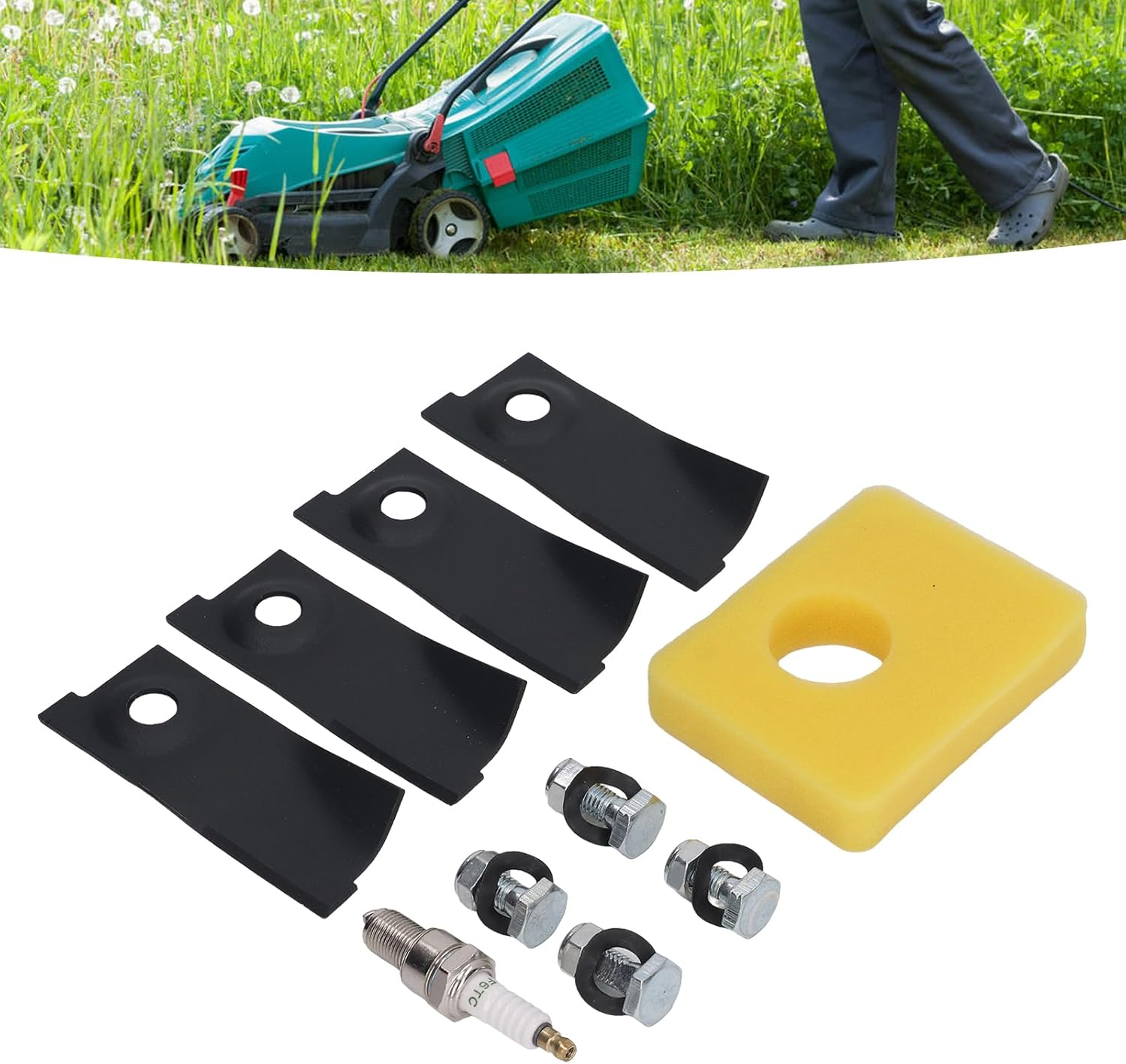 18Inch Lawn Mower Blades Spark Plugs, Air Filter Replacement Kit for 450E 500E 550E 550EX Motor image number 3