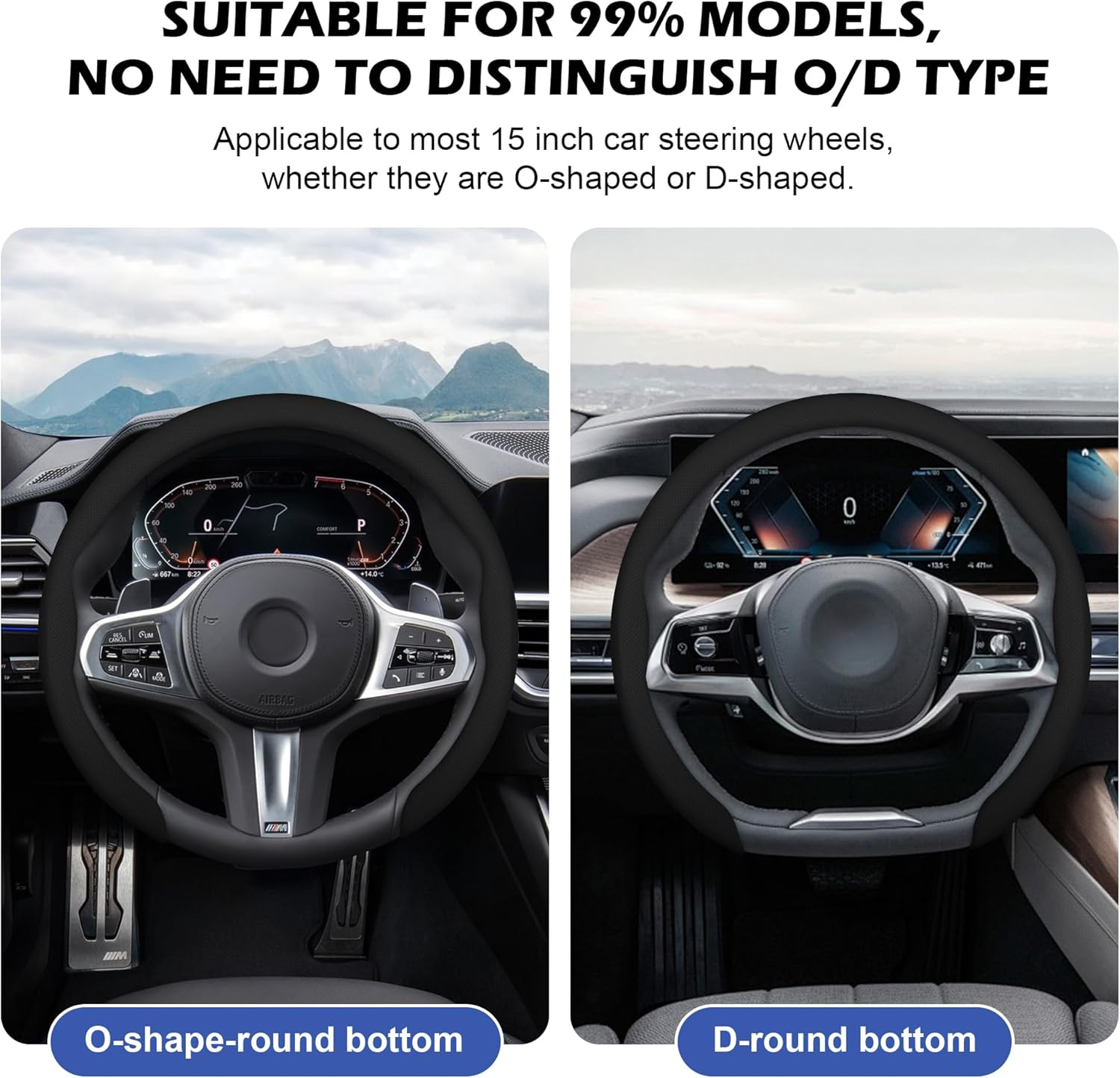 Frani Nappa Leather Steering Wheel Cover, Universal 15 Inch Premium Non-Slip Steering Wheel Cover Black image number 4