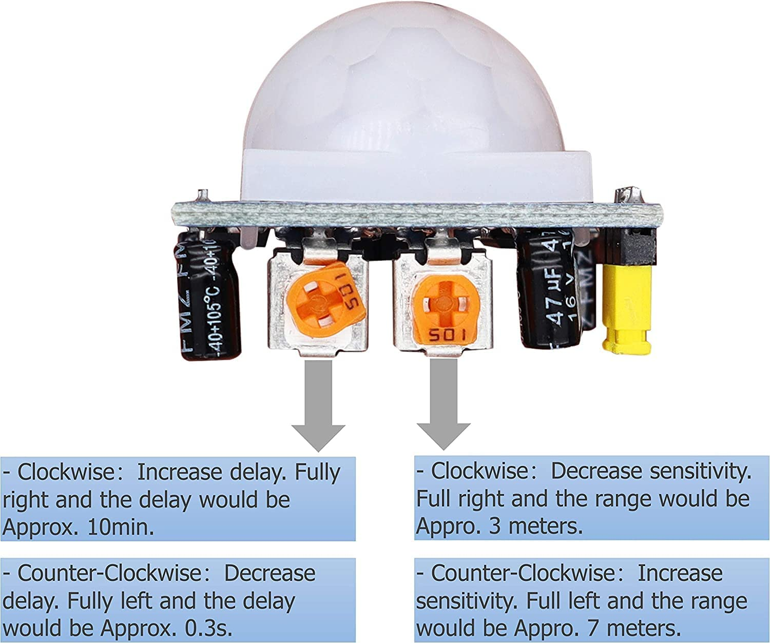 DIGISHUO 5Pcs HC-SR501 Human Infrared Sensor Module PIR IR Body Motion Detector Module Pyroelectric Switch DC4.5-20V for Arduino for Raspberry Pi Blue Version image number 5
