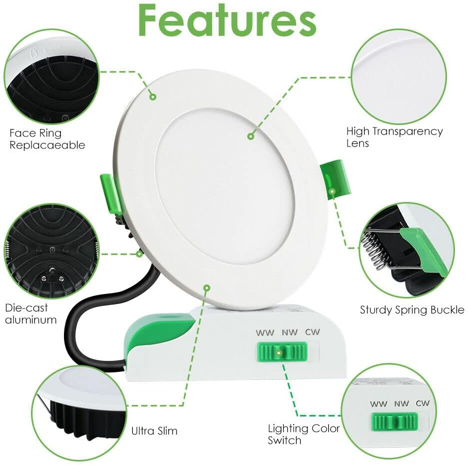 ALUSSO LED Recessed Ceiling Spotlights 12W Ultra Slim CCT Downlights Dimmable IP44, 3 Lighting Colors Adjustable 3000K 4000K 5700K,Cutout 90-100Mm,White,Pack of 10,AUS Plug image number 2