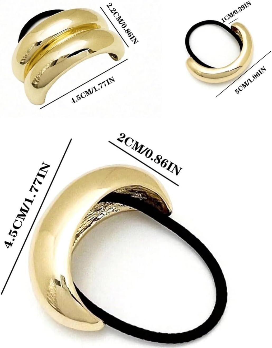 Shoyisenka 3 Pcs Gold Metal Hair Cuffs, Geometric Ponytail Cuff & Elastic Hair Ties, Stylish Hair Bands for Women & Girls, Perfect for Party, Wedding & Daily Use image number 3