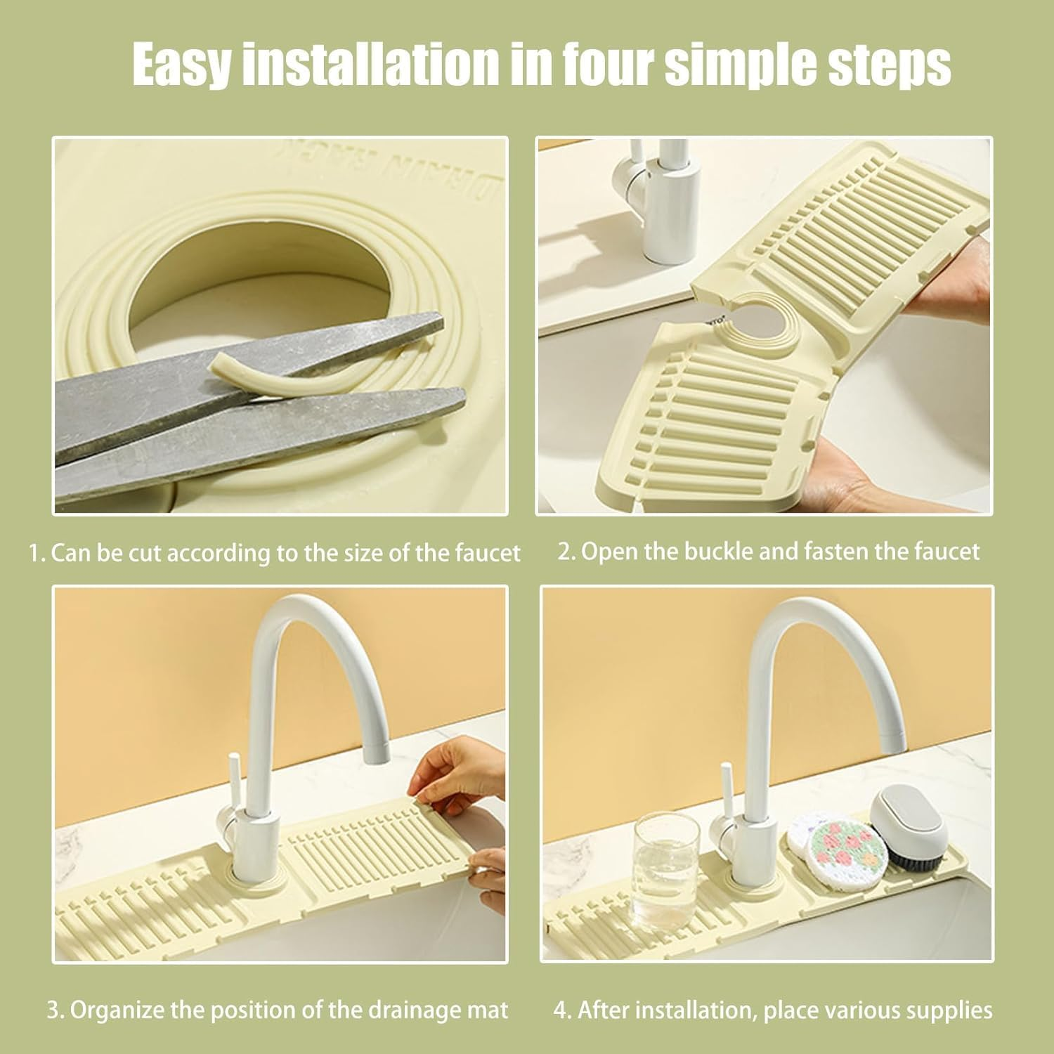 Premium Faucet Mat for Kitchen Sink &ndash; Upgraded Silicone Splash Guard with Quick Drying & Dish Soap Sponge Holder, Ideal for Stone Sinks in Kitchen & Bathroom (Gray, 1 Pack) image number 2