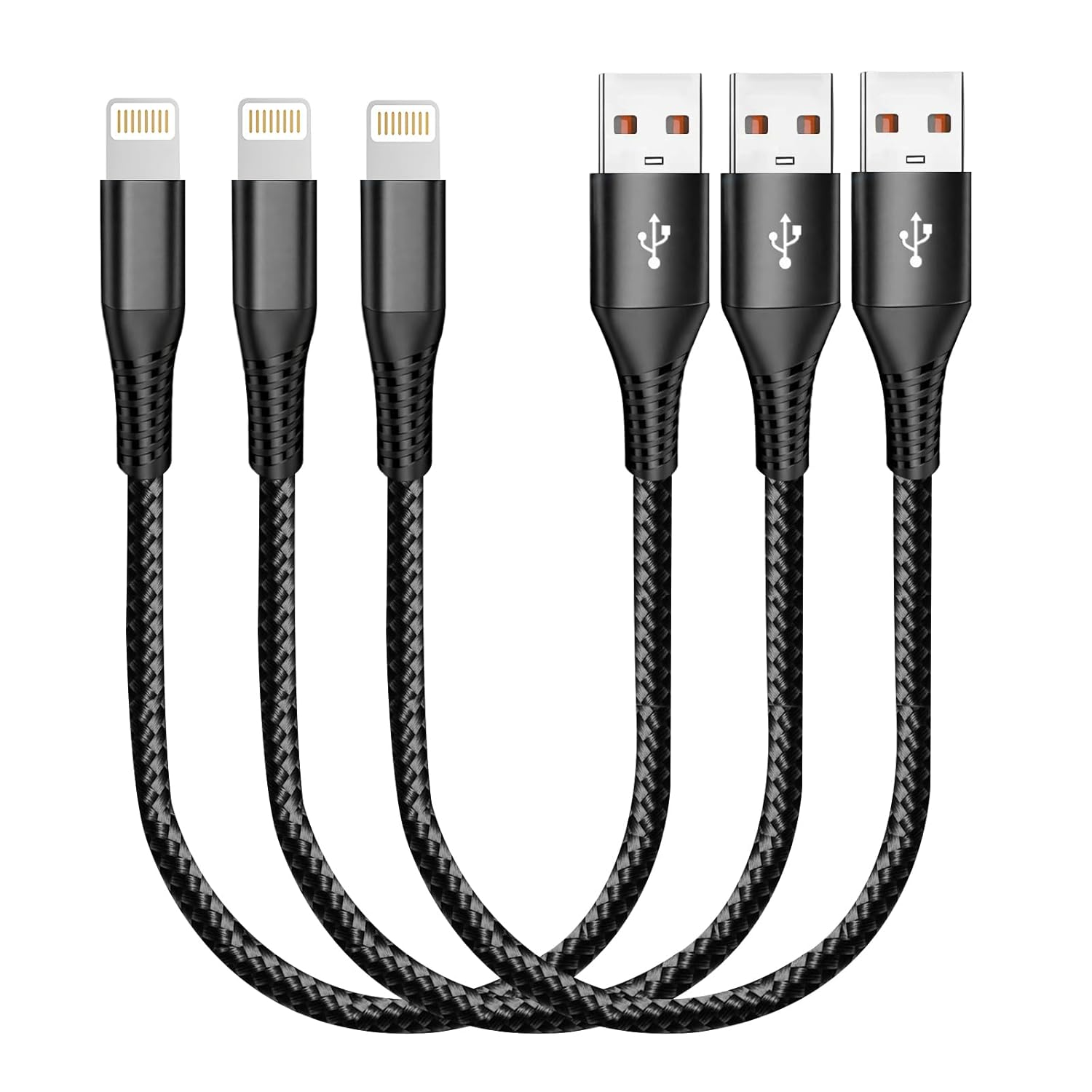 0.3 M USB C to IP Fast Short Charging Cable(3 Pack),Nylon Braided Mfi Certified Carplay Charger Power Delivery Charging Cord Compatible with Iphone 14/13/12/11/XS/XR/X/8 - Black