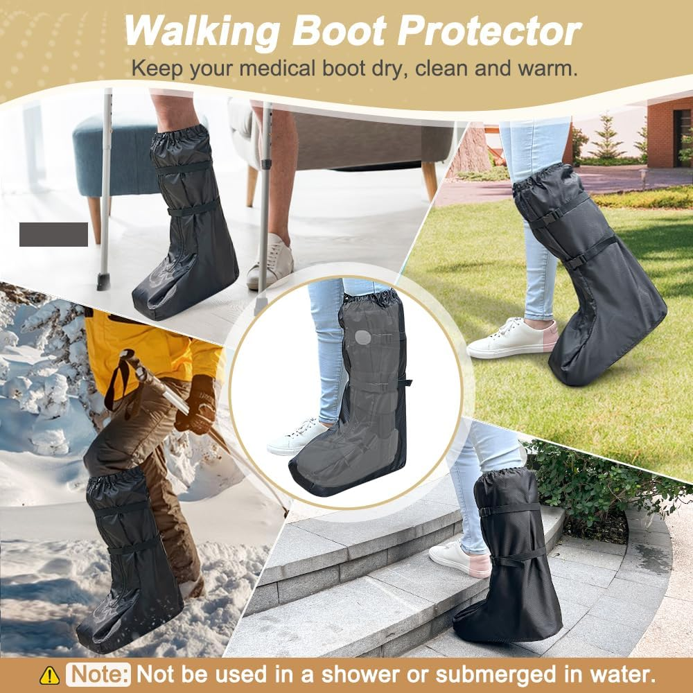 Walking Boot Cover Tall Medical Cast Fracture Boot Foot Cast Cover Orthopedic Brace Air Walker Boot Covers for Women Men Outdoor Rain Winter Snow Boot Protector Foot Support with Sole (Black) image number 2
