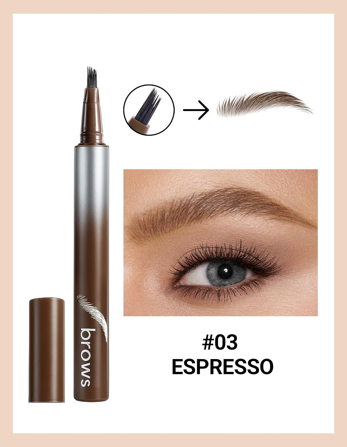 Erinde Microblading Eyebrow Pen, Waterproof Liquid Eyebrow Pencil for Women, Long Lasting Natural Brows Eyebrow Pens, Creates Full Realistic Hair like Strokes, Outlining Filling Eyebrow Makeup #03 image number 6
