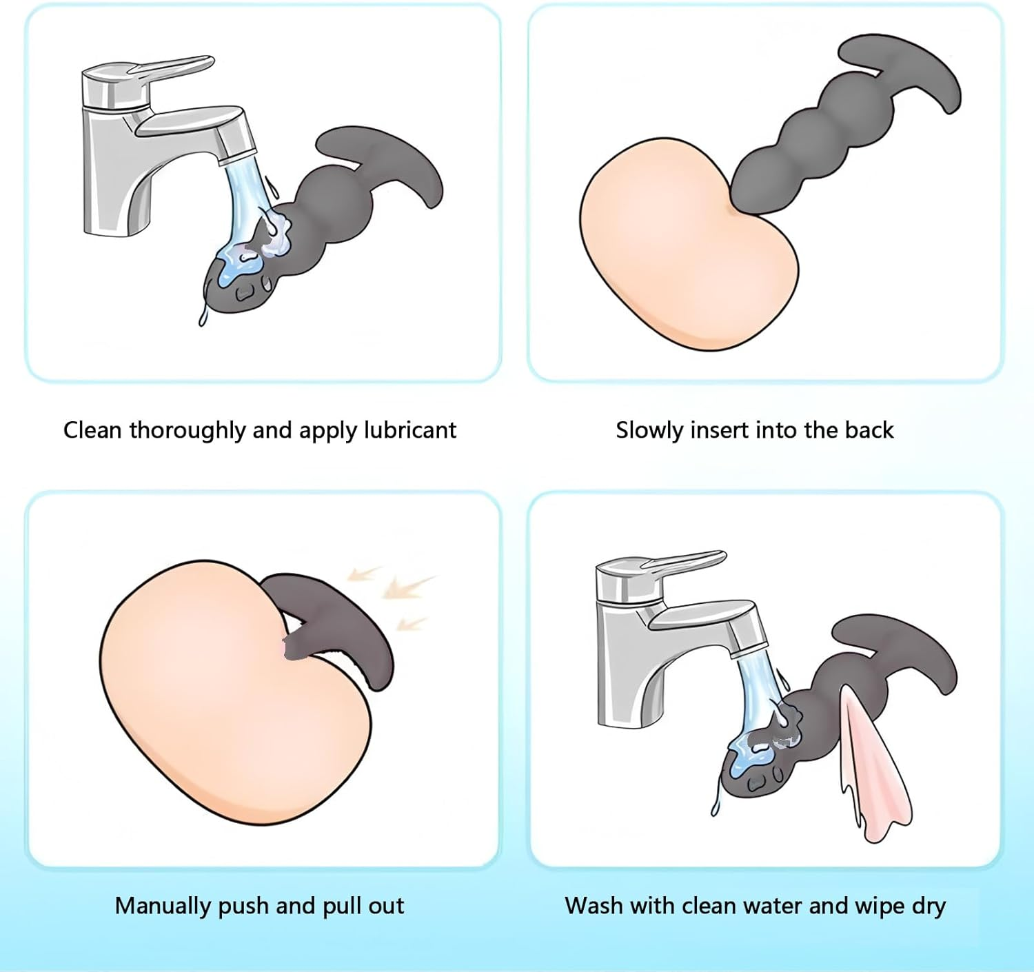 Mineens Anal Training Kit with 4 Silicone Butt Plugs - Graduated Sizes for Beginners and Advanced Users, Prostate Massager for Men and Women Sex Toy (Black) - Purple image number 6