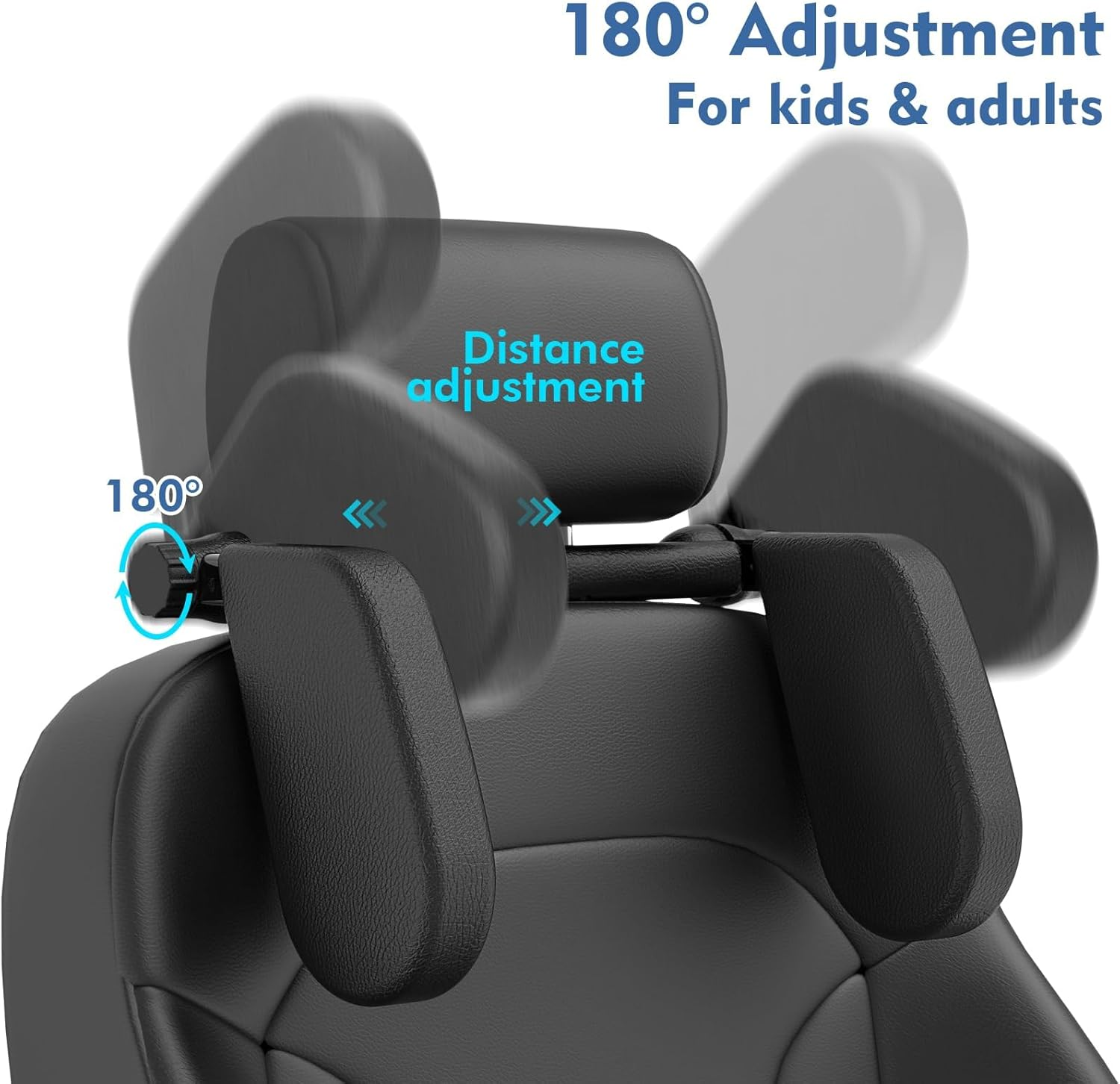 Car Seat Headrest Pillow,Head Neck Support Detachable,Premium Seat Held Pillow, 180 Degree Adjustable Both Sides Travel Sleeping Cushion for Kids Adults (Black) image number 5