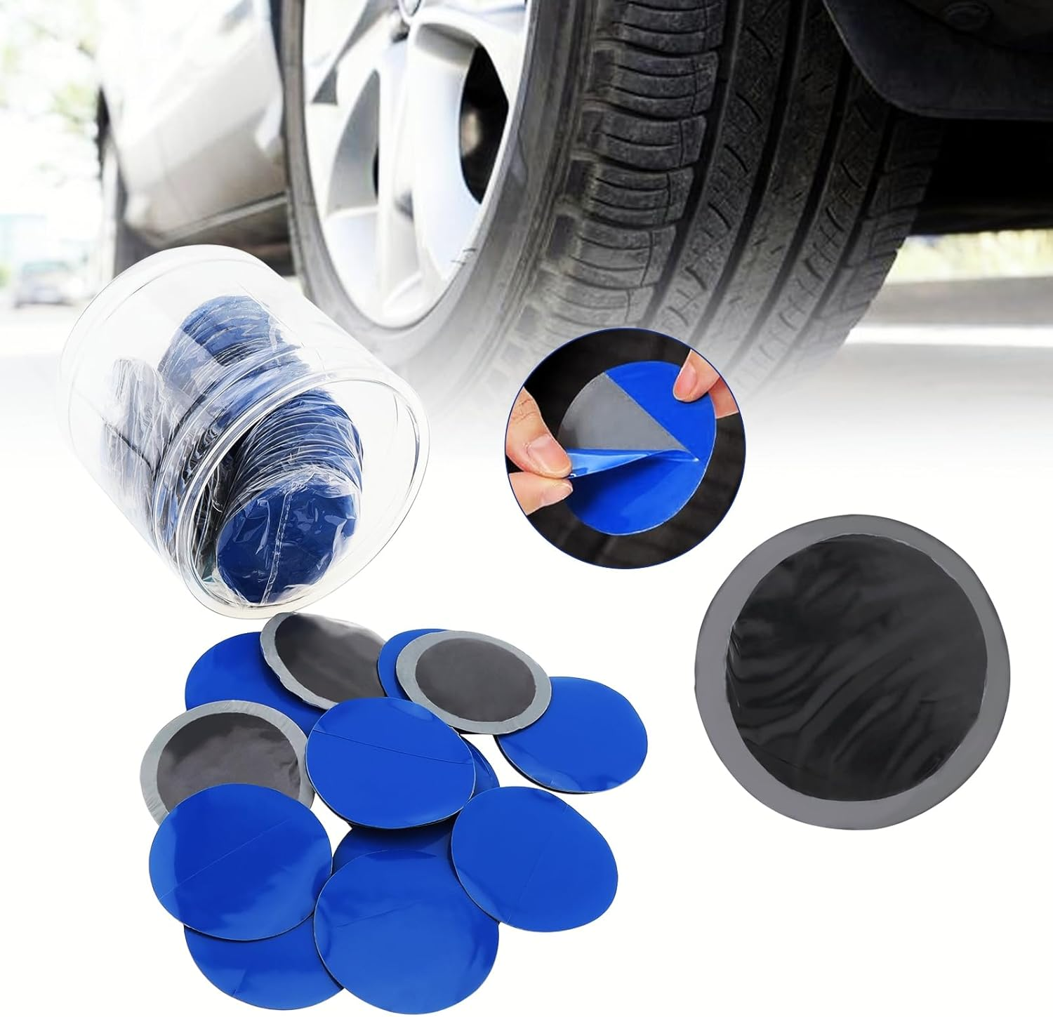 Windance Tire Repair Patch 80Pcs 58Mm round Rubber Puncrture Repair Cold Patch Tubless Patches for Auto Tire Damage Fast Repair