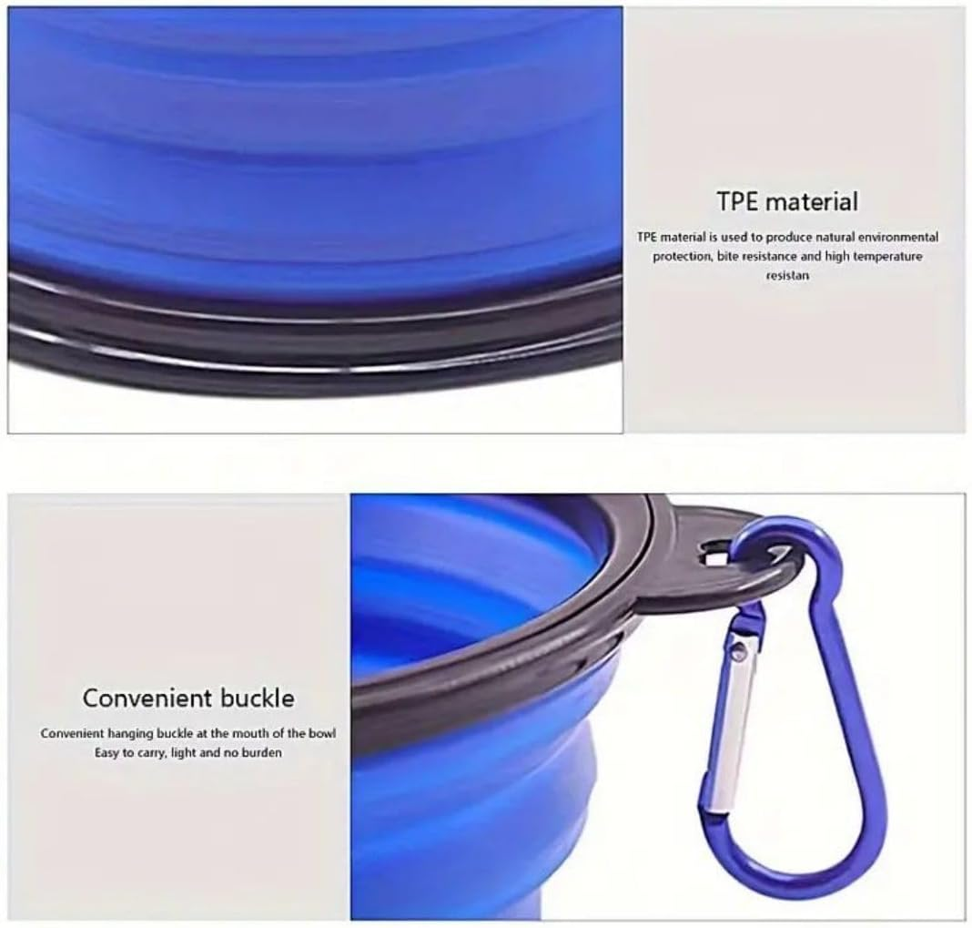 Pack of 2 Foldable Dog Bowls, 350 Ml Foldable Dog Travel Bowls, Portable Dog Water Food Bowl with Closure, Pet Cat Food Cup for Travel, Hiking (Blue and Green) image number 4