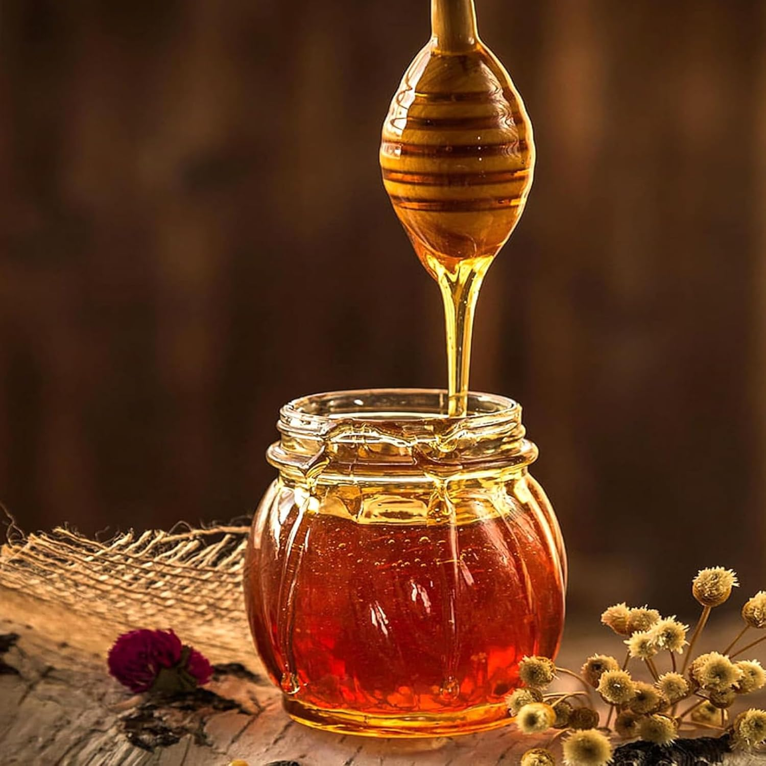 4PCS 16Cm Wooden Honey Dipper Set, Natural Wood Stirring Sticks for Honey, Syrup & Jam Dispensing, round Handle Honey Mixer & Drizzling Tool image number 4