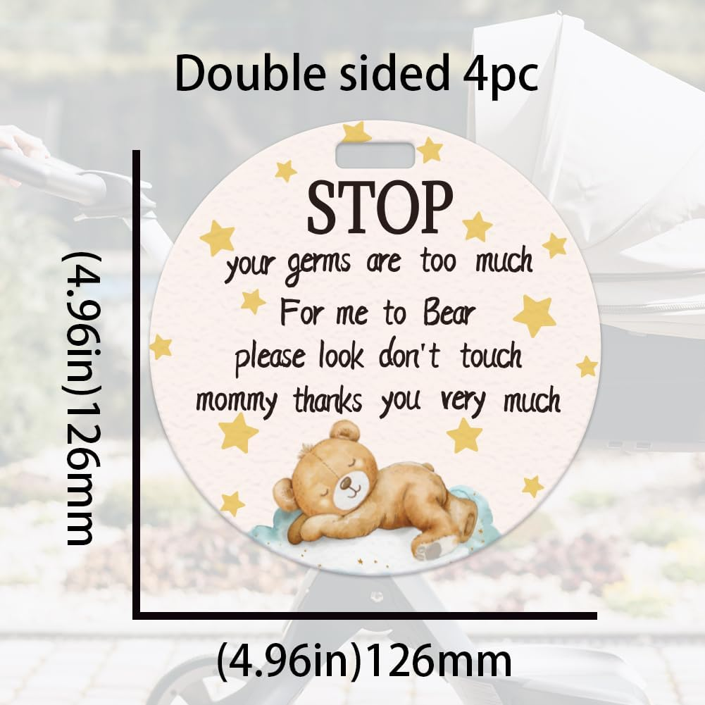 ORIGACH 4 Pack Sleeping Bear Design Don'T Touch Baby Sign Please Look Baby Car Seat Tag with Hanging Strap and Clip for Newborn Girl Boy image number 2