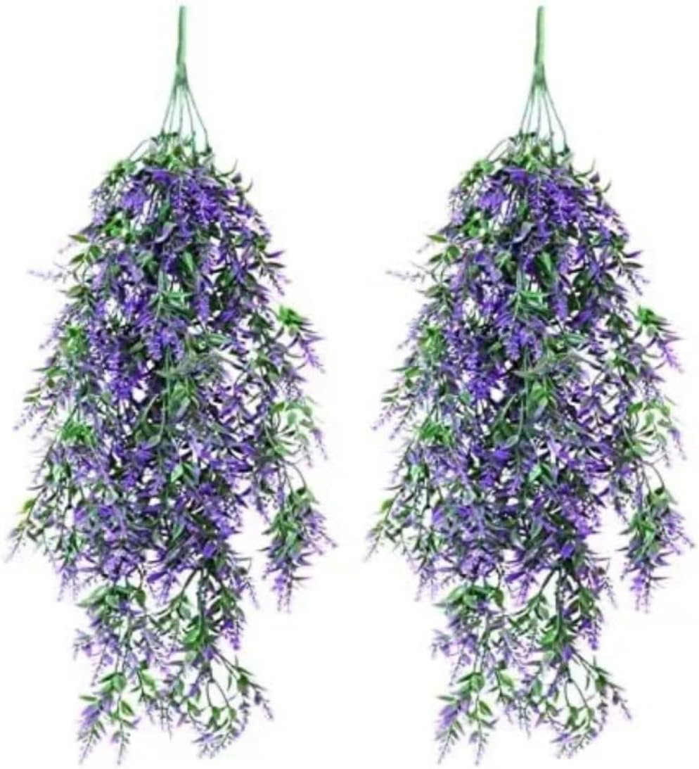 JLHOUSE AUA7002-1 2Pcs Hanging Plants Artificial Lavender UV Resistant Plants Fake Hanging Vines Hanging Flower Plastic Greenery Plants Home Garden Wedding Party Indoor Outdoors Decorations-Purple image number 4