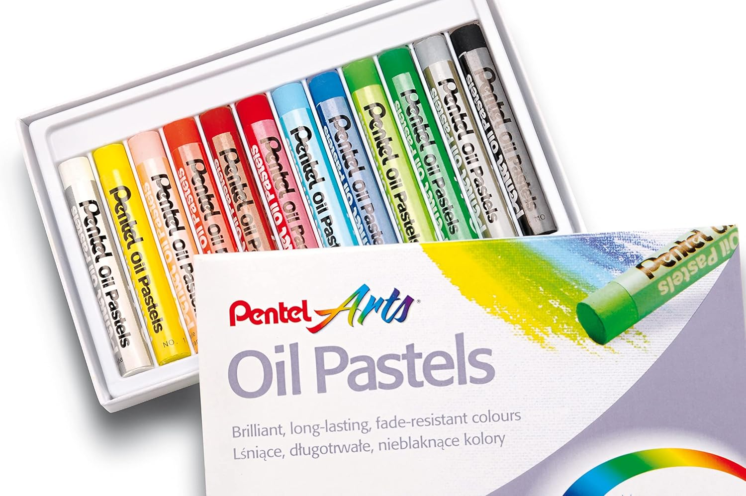 Pentel Arts Oil Pastels, One Pack of 12 Assorted Colours (OPHN-12)
