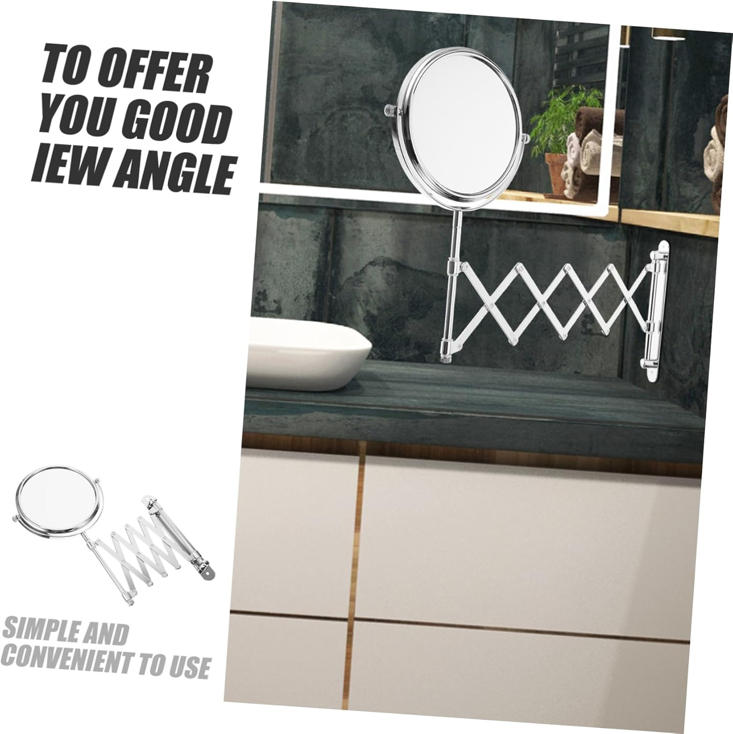 WOONEKY 360Degree Extendable Wall Mirror Swivel Makeup Mirror Magnifying Bathroom Decor image number 5