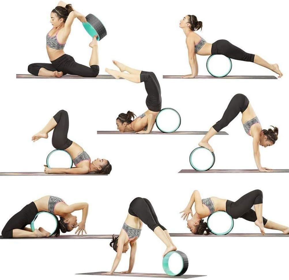 5-In-1 Yoga Wheel and Yoga Blocks Strap Set - 1 Yoga Wheel, 2 Eva Foam Yoga Blocks, 1 Yoga Strap, 1 Yoga Resistance Bands for Dharma Yoga Pose Backbend Flexibility Stretching Pilates Meditation