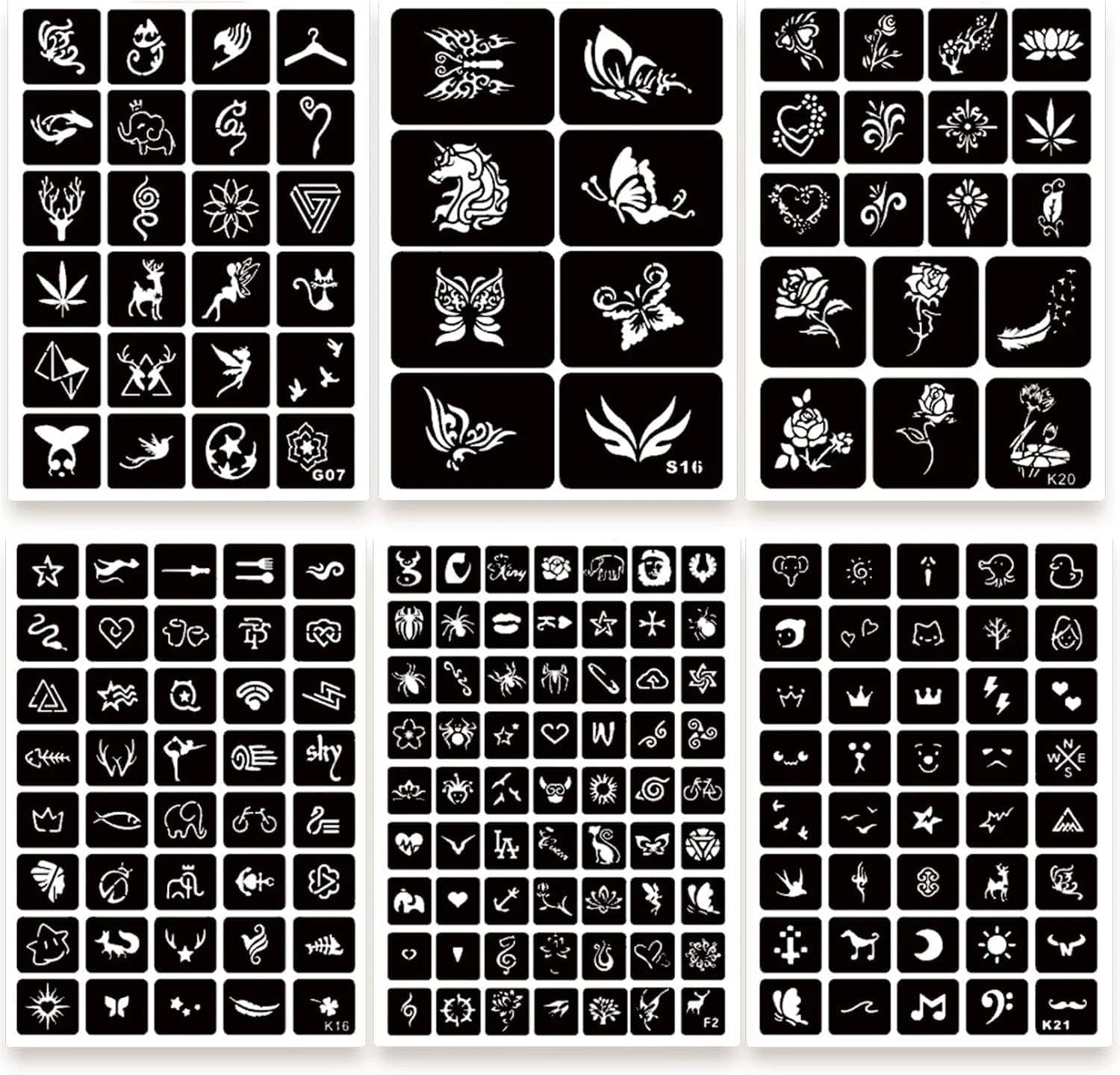 Temporary Tattoo Stencil Kit - 575Pcs - 20 Sheets for Body Art Designs - Includes Glitter Tattoo Stencils - Easy for Beginners - Perfect for Festivals and Parties - Geiwogwc image number 5