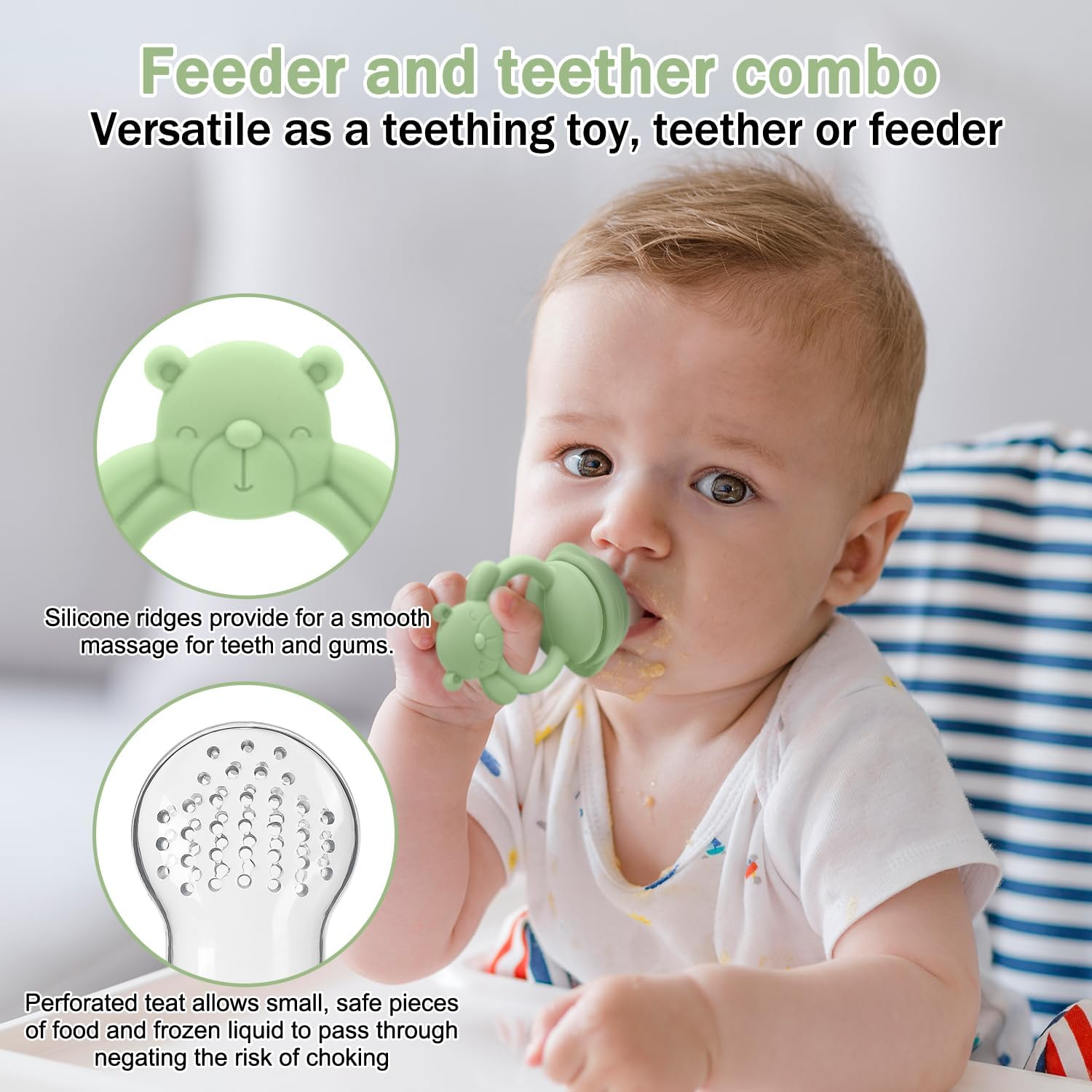 Baby Silicone Fruit Food Feeder Pacifier & Breastmilk Popsicle Freezer Molds, BPA Free Baby Food Storage Containers Frozen Ice Tray for Baby Feeding Safely, Infant Fruit Teething Toy - Bear Beige image number 4