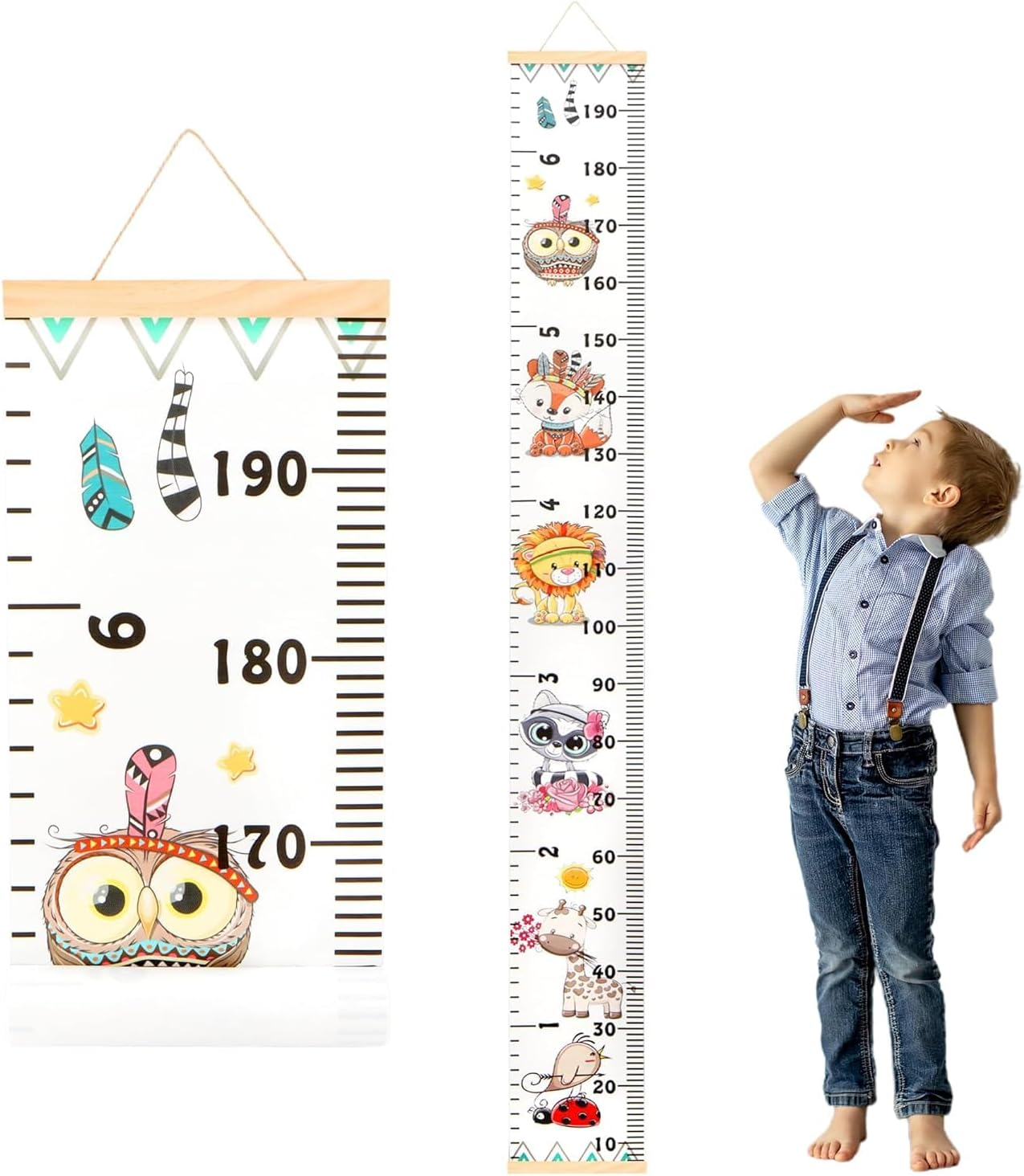 Growth Chart for Kids Wooden Wall Ruler 20Cm X 210Cm Kids Growth Ruler with Animals Design Waterproof Canvas & Wood | Nursery Decor & Memory Keeper (79" Tall) image number 6