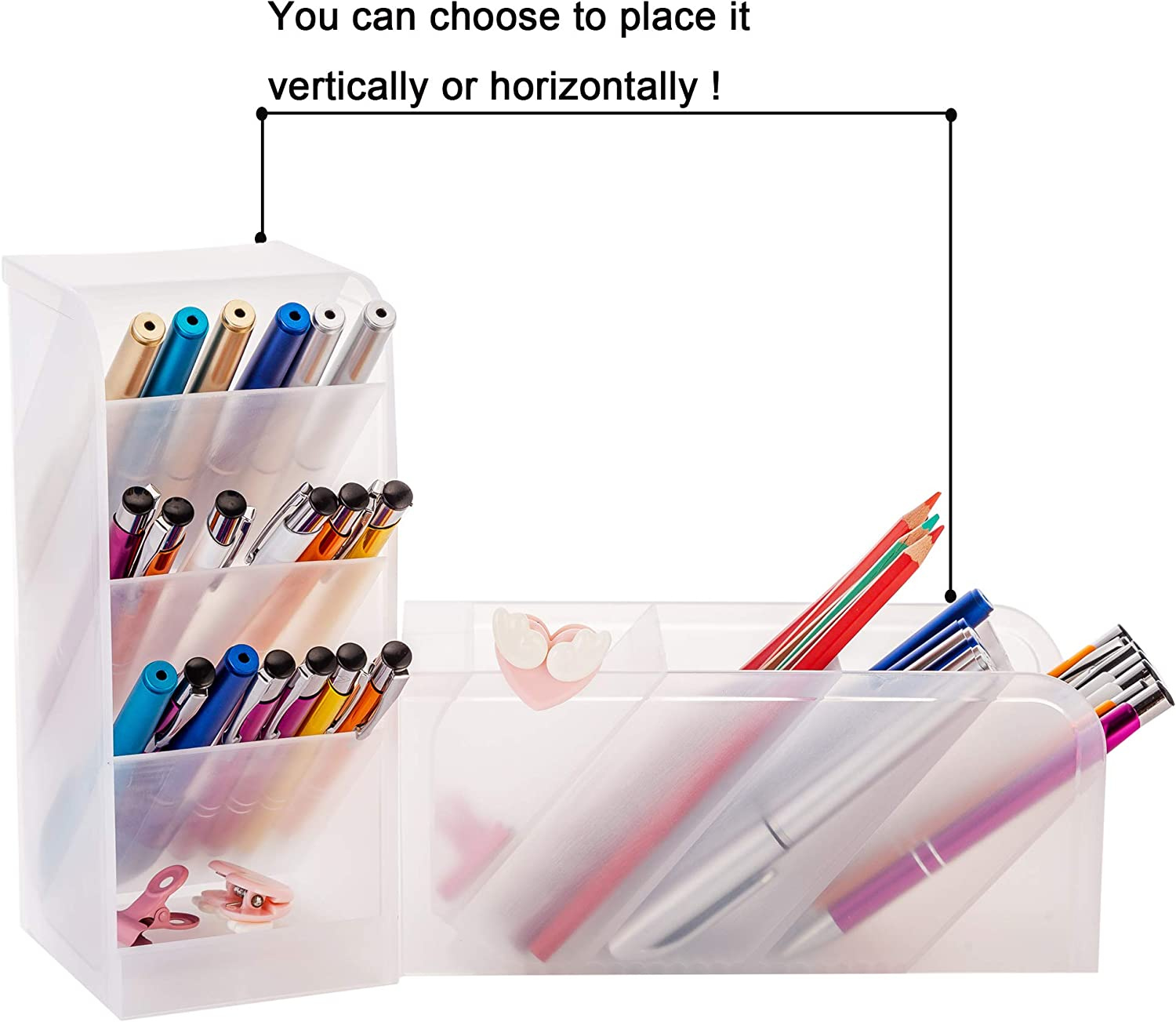 Ctcwsh YAOYUE Large Size Durable Strong Set of 5Pcs Desk Pen Organizer - Pen Holder Cup Makeup Marker Pencil Storage for Office School Home Supplies Teacher Translucent White Color - White image number 3