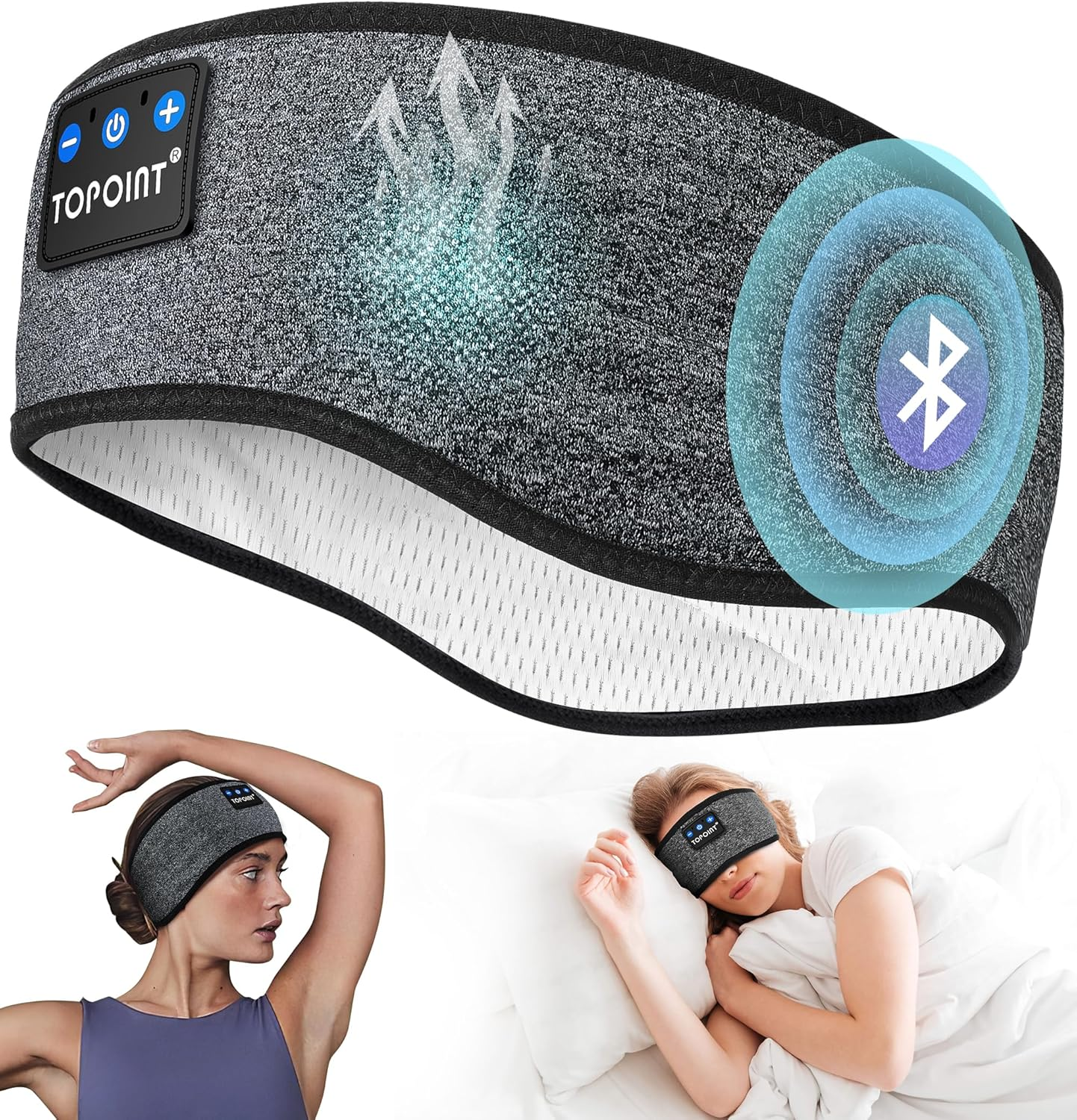 TOPOINT Sleep Headphones Headband Bluetooth 5.4 Sports Headband Earphones Sleeping Bluetooth Wireless with USB C for Women Men Sports Gifts Workout Jogging Yoga Insomnia Air Travel Meditation