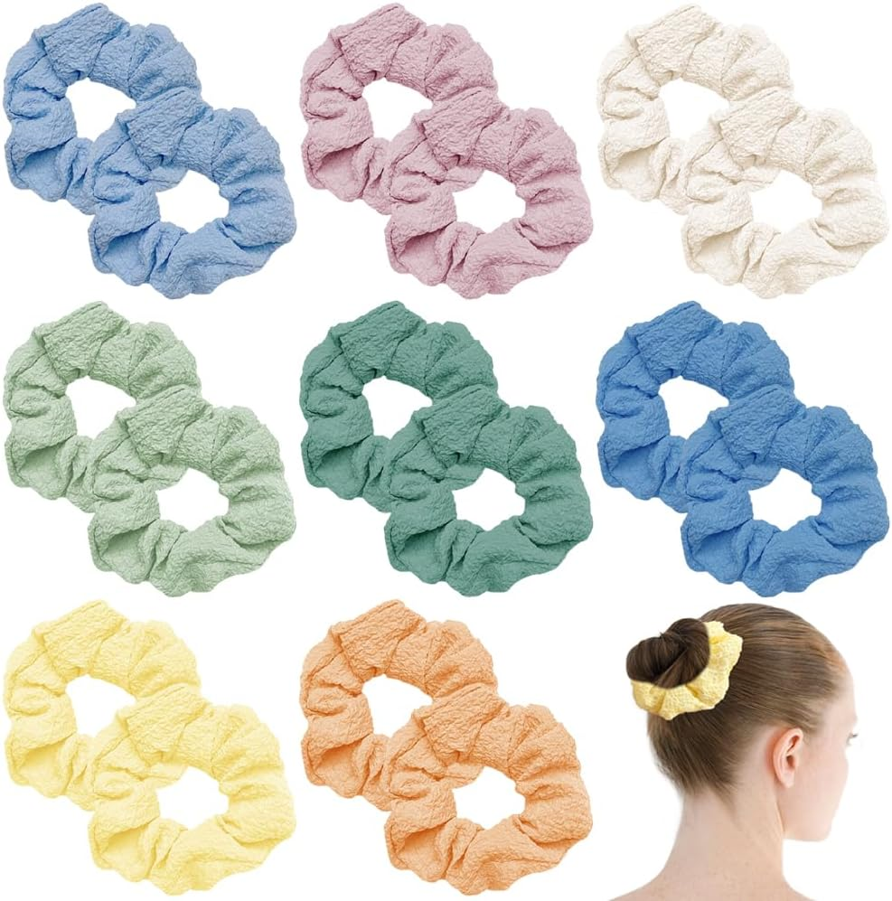TRKETK 16 Pcs Colorful Hair Scrunchies for Women, Elastic Ponytail Holders Pastel Prevention Scrunchies for Women Solid Color Hair Bands Accessories for Sports, Daily Use, Ladies, Girls and Kids image number 5