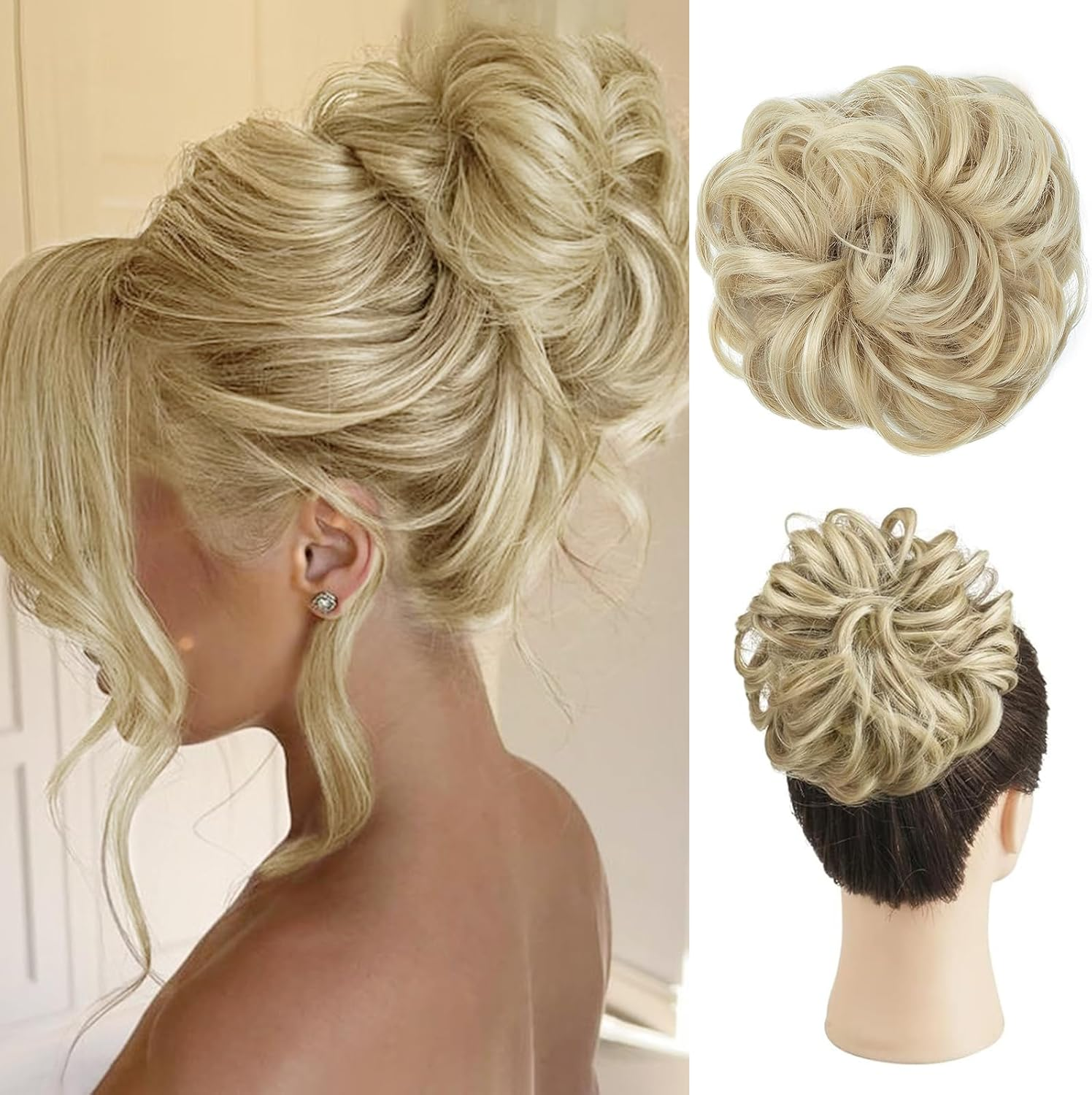 PHOCAS Messy Buns Hair Pieces for Women Curly Bun Hair Piece Fluffy Bun Extensions for Women(Highlightbrown) Daily Use