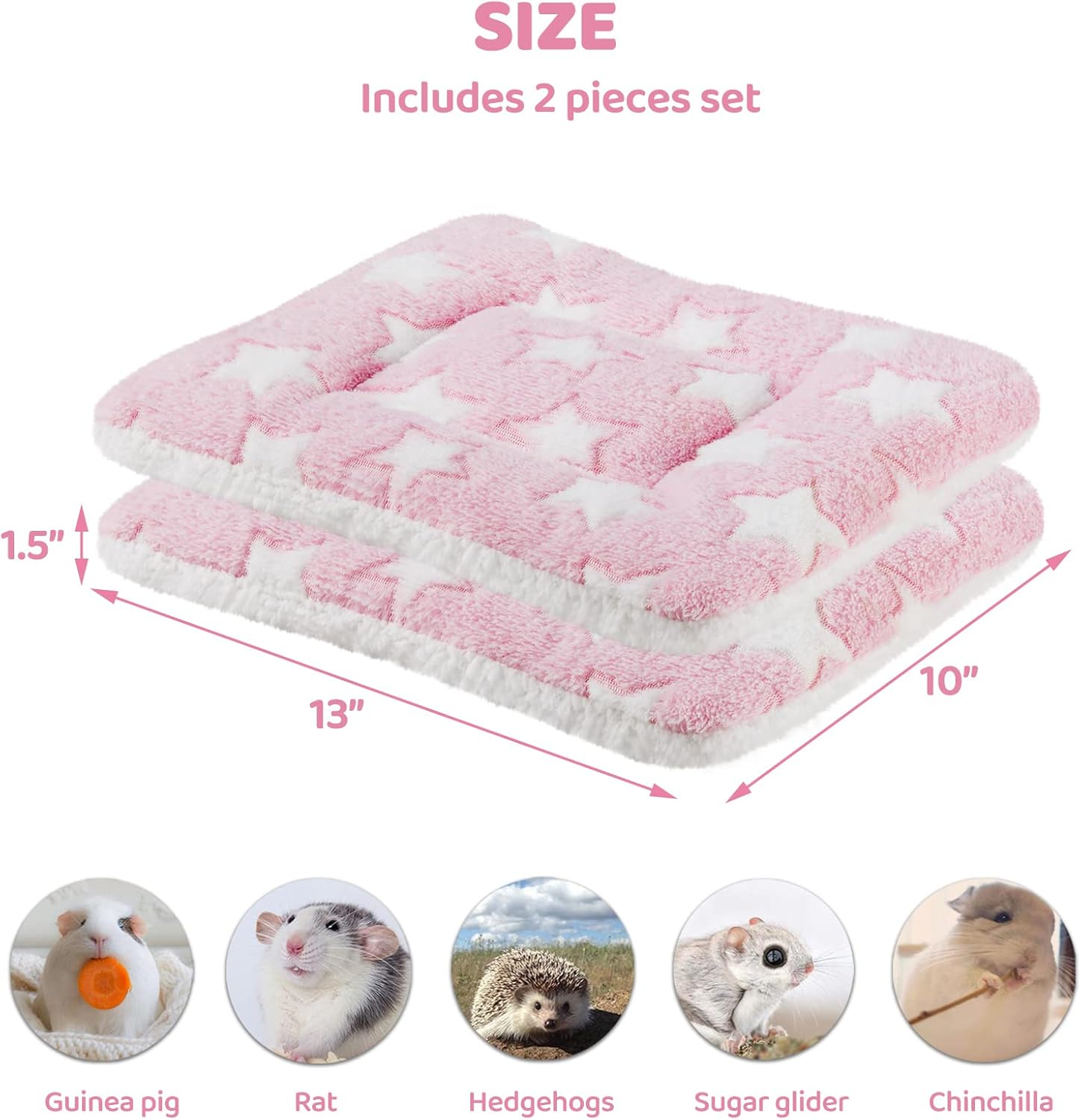 Amakunft 2 Pcs Guinea Pig Bed Mat Washable, Rabbit Winter Bed Pad for Indoor, Warm Small Animal Bed Mattres, Fleece Sleeping Pad for Bunny, Rat, Hedgehog, Sugar Glider, Chinchilla
