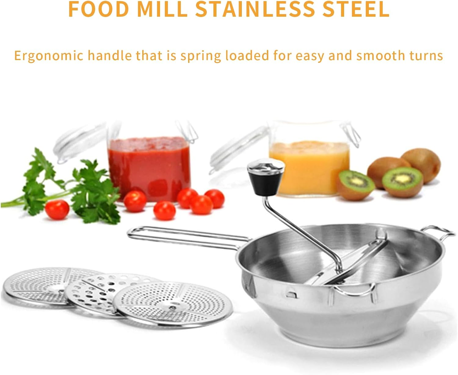 Food Mill Stainless Steel, Food Mill with 3 Discs, Handle Baby Food Grinder Hand Crank, the Rotary Food Mill for Tomato Sauce, Potatoes, Baby Food or Canned Goods image number 4