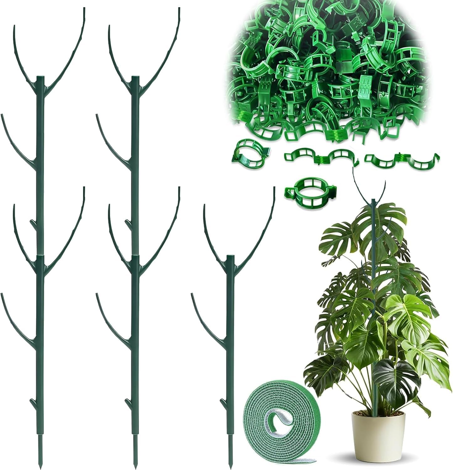 Plant Stem Support-5Pack Adjustable Plant Support Pole, Stackable Plant Support Stakes for Indoor/Outdoor, Green, Plastic, Climbing Plant Support Structure, Rectangular, 11 Inches, Rustic image number 4