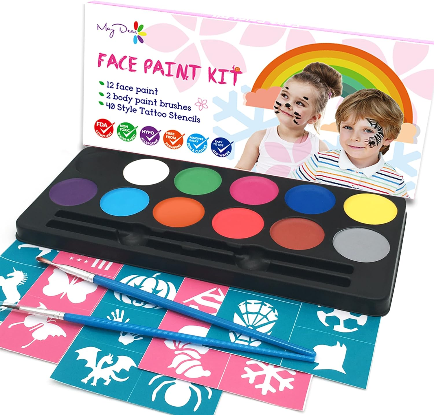 Maydear Face Painting Kit for Kids with 12 Colors Safe and Non-Toxic Large Water Based Face Paint (Matte) image number 4