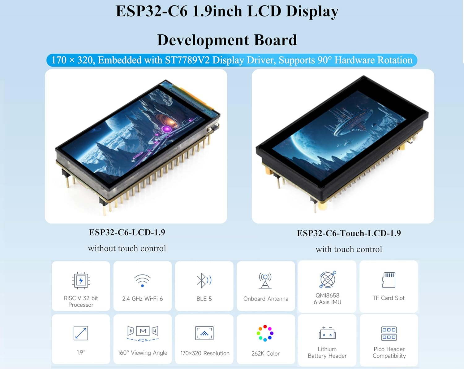 ESP32-C6 1.9Inch Touch LCD Display Development Board, 170X320 Pixels, 262K Color, 160Mhz Running Frequency RISC-V Single-Core Processor, Wf-I 6 & BLE, ESP32 with Display,Compatible with Pico Header image number 6