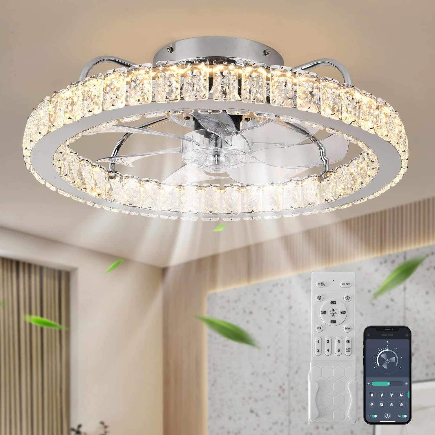 Ganeed LED Ceiling Fans with Light 6-Speed Ceiling Fan Lighting Dimmable Modern Ceiling Fan Light Fixture for Bedroom Living Room Kitchen