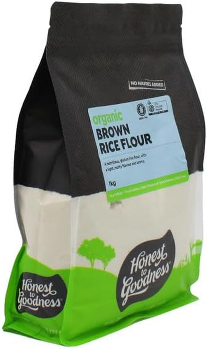Honest to Goodness, Organic Brown Rice Flour, 1 Kilogram - Fine in Texture, Nutty and Earthier Flavour and Naturally Gluten Free! an Excellent Alternative Flour.