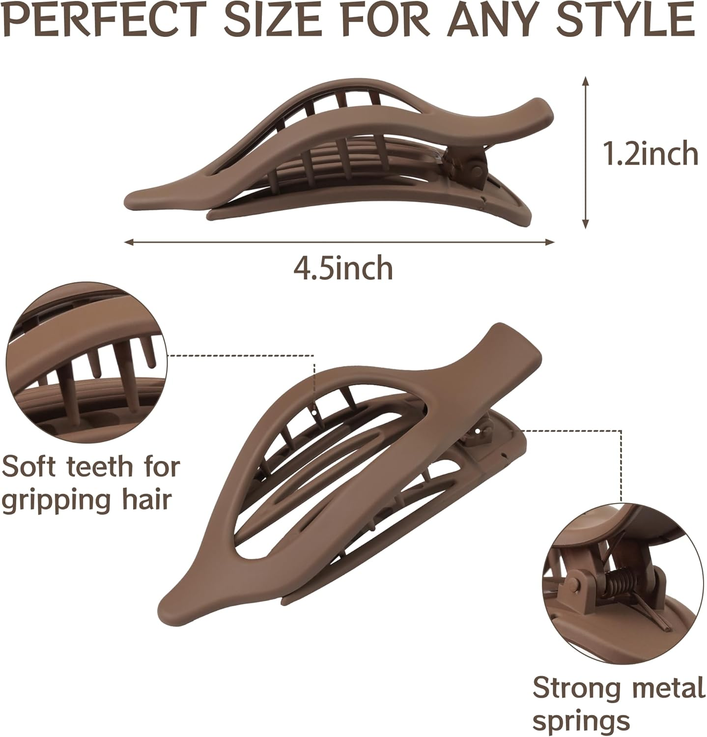 JOYOYO 4 Pcs Hair Claw Clips Flat Claw Clips for Women and Girls, Lightweight Non-Slip with Comb Teeth Strong Hold Large Size 4.5 Inch image number 6