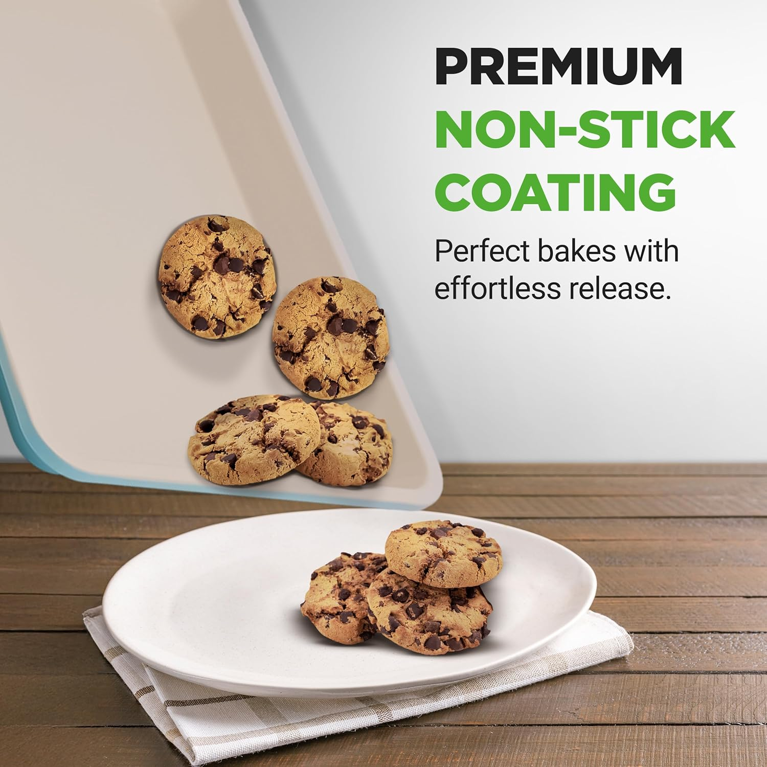 Nutrichef 6-Pcs Kitchen Oven Baking Pans - Non-Stick Baking Sheets Set, Attractive Green Pans & White inside Pan, Quality Kitchenware for Cooking & Baking Cake Loaf, Muffins & More image number 6