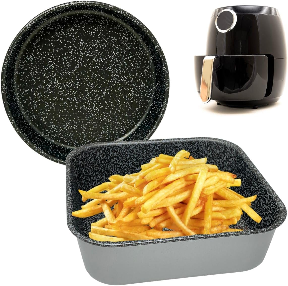 NAMAI - Set of 20 X 20 Cm Air Fryer Baking Tray + Cake Tin 18 Cm, Aluminium, Non-Stick Coating, Dishwasher Safe, Stone Look, Made in Italy (20 X 20 + Cake Tin 18) image number 2