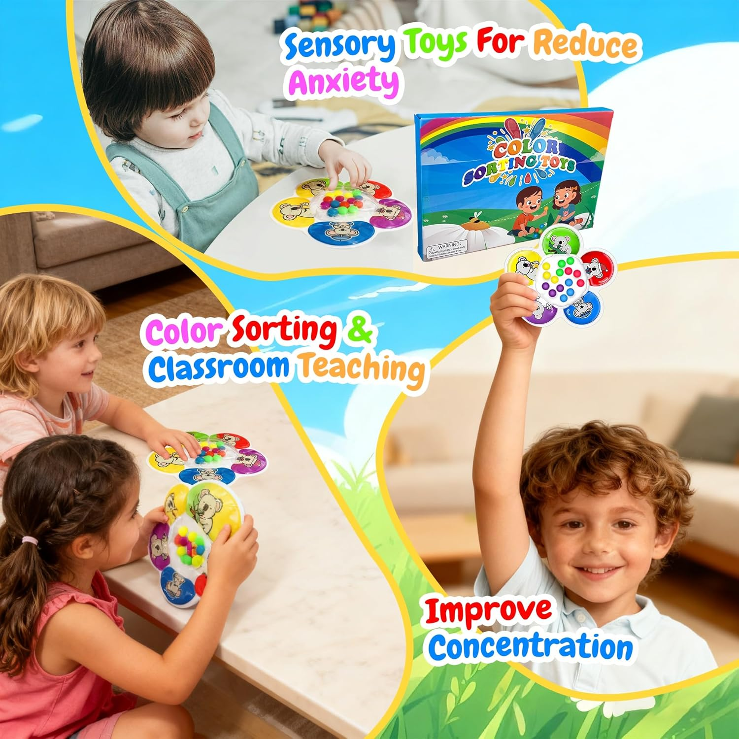 Koala Color Sorting Sensory Toy Toddler - Fine Motor Color Matching Game Quiet Travel Essential Toy Calm down Montessori Autism ADHD Fidgets Xstmas Easter Basket Stuffers for Kids Boy Girl 3+ image number 3
