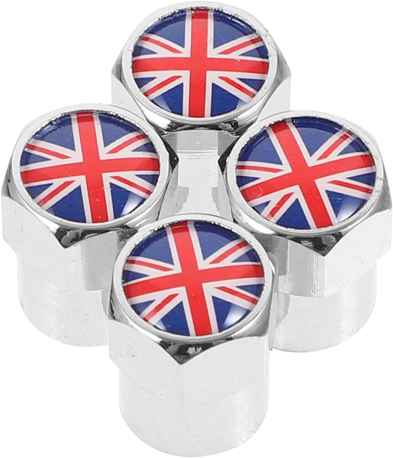 PLAFOPE 4Pcs Universal Car Tire Valve Stem Caps Metal Mini Valve Covers with UK Flag Design for Cars Suvs Trucks Sturdy Decorative Tyre Caps for Automotive Wheel Accessories