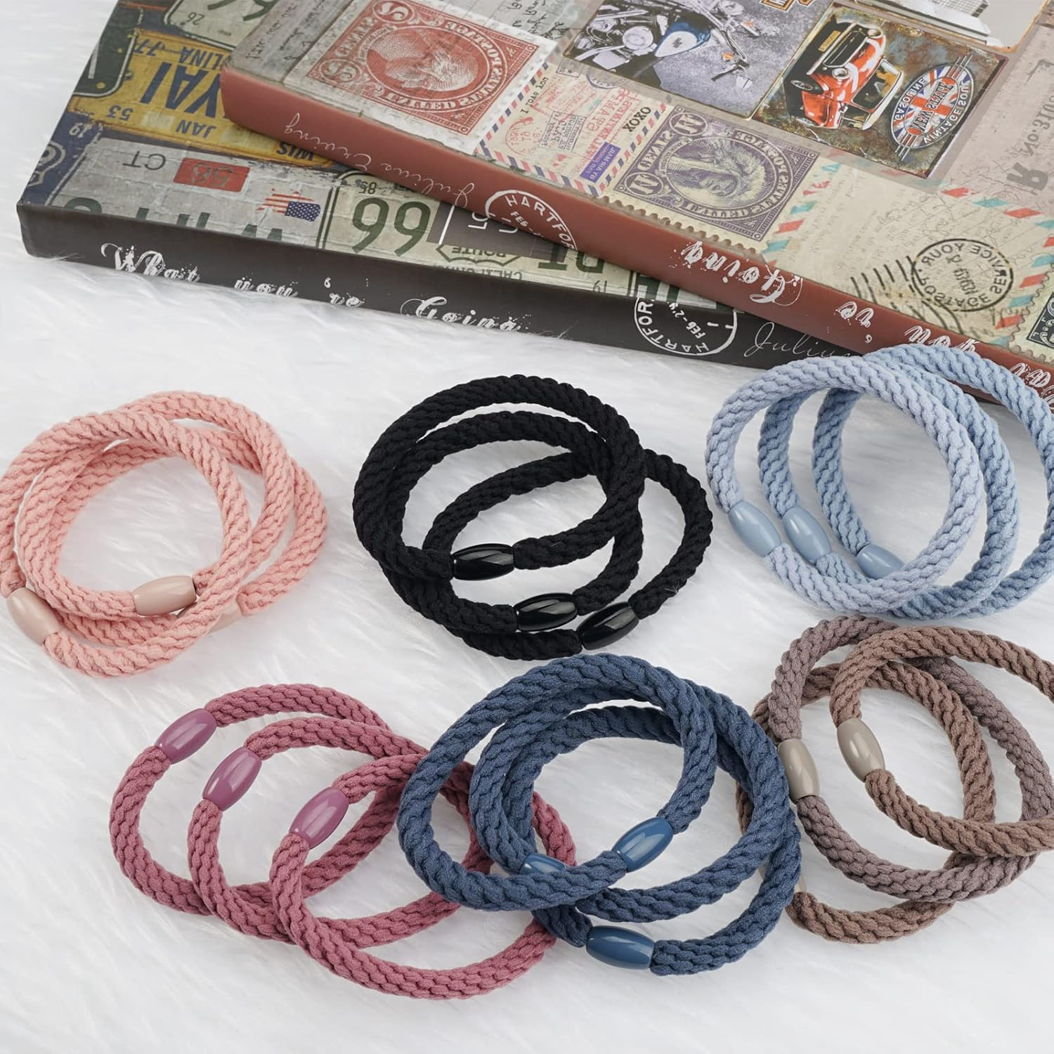 Pack of 18 Braided Hair Bobbles Cotton Multicoloured Braided Hair Bands Fashion Braided Elastic for Women/Girls/Children, Thick and Curly Hair (Mixed Colours)