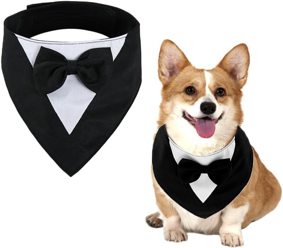 Aoozleny Dogs Tuxedo Formal Cats Wedding Bandana Dog Collar with Bow Tie Cat Birthday Costume Valentines Outfit Pet (RED, S)