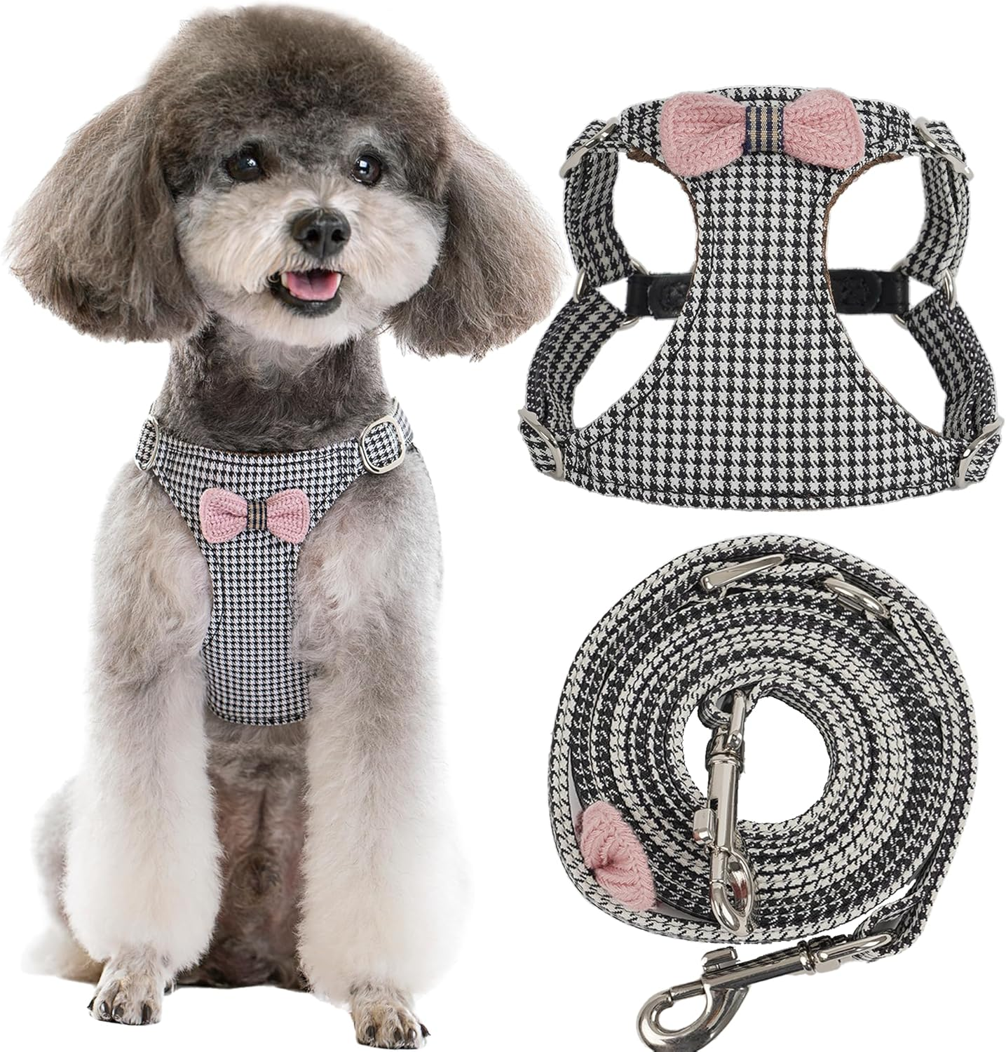 Puppytie No Pull Dog Harness with Multifunction Dog Leash,Soft Adjustable No Choke Escape Proof Pet Harness Vest for Medium Dogs or Large Dogs,Pink,M