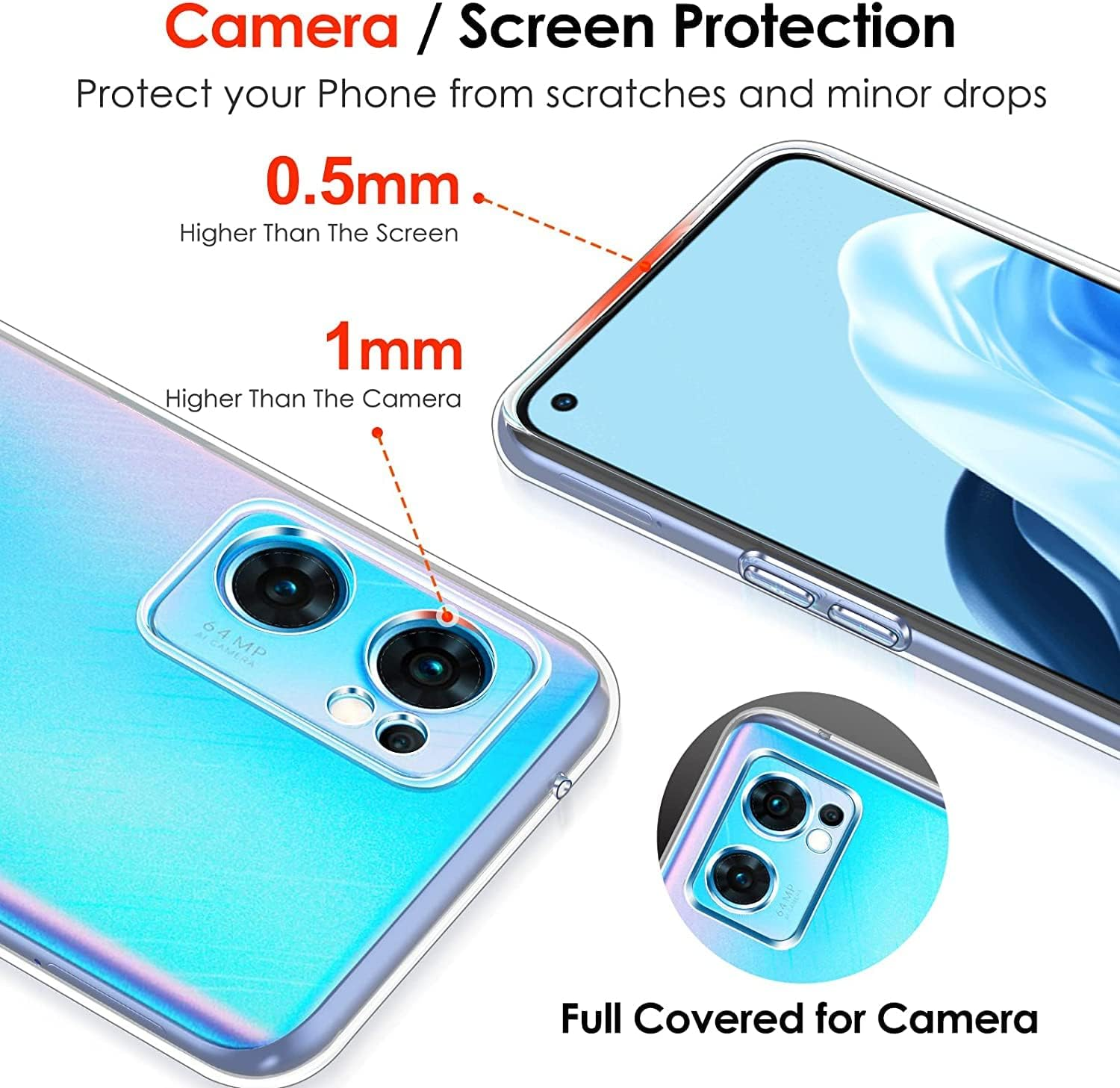 CAPTOR Clear Case for Oppo Find X5 Lite 5G TPU Soft Thin Silicone Case with Raised Edge for Screen and Camera Protection image number 4