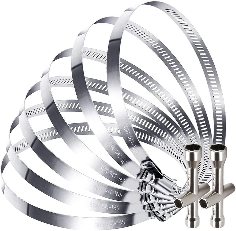 6 Inch Hose Clamps, Pipe Clamps, Adjustable, Hose Pipe Clamps 150 Mm, Adjustable Worm Drive Hose Clamp, 304 Stainless Steel Duct Clamps for Attaching Pipes