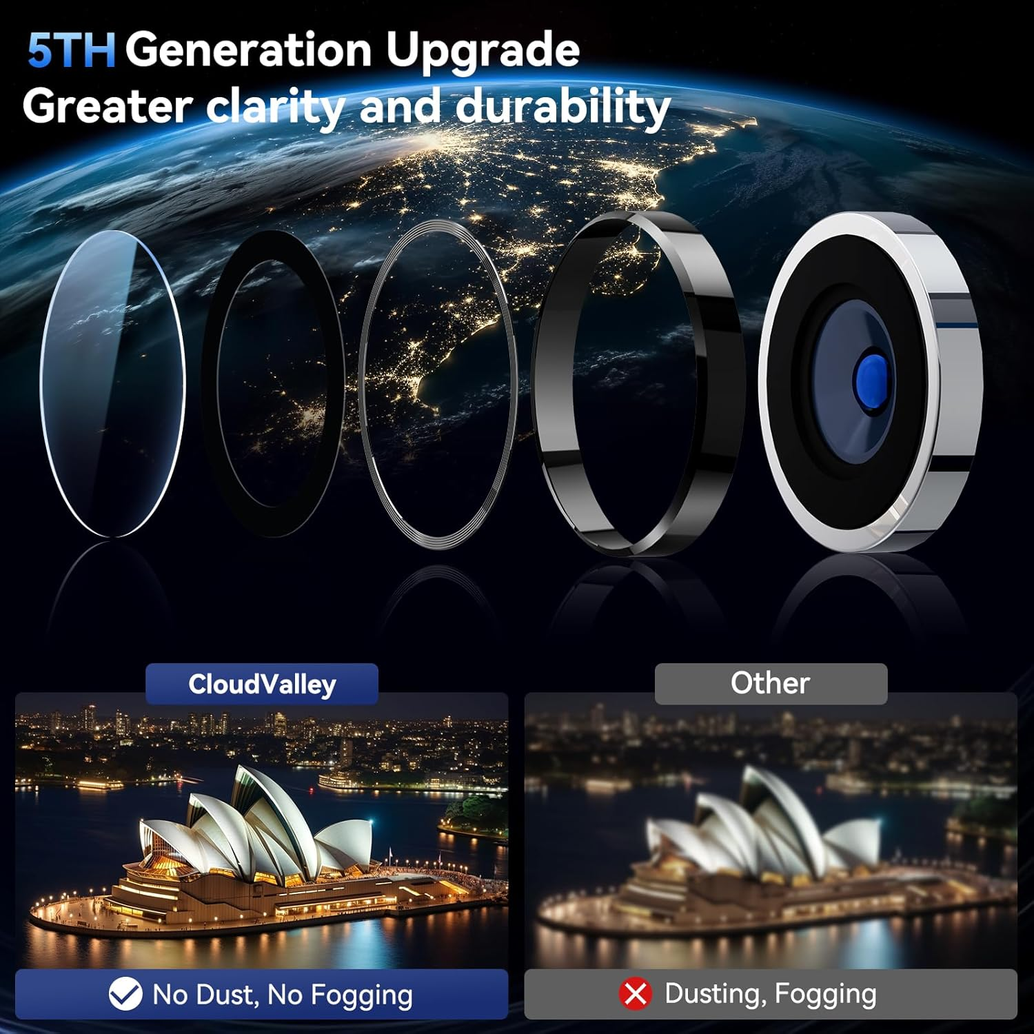 Cloudvalley for Iphone 15 Plus/Iphone 15 Camera Lens Protector, Ultra-Hd Tempered Glass Camera Cover [Case-Friendly] Metal Individual Lens Screen Protective Ring, Black image number 1