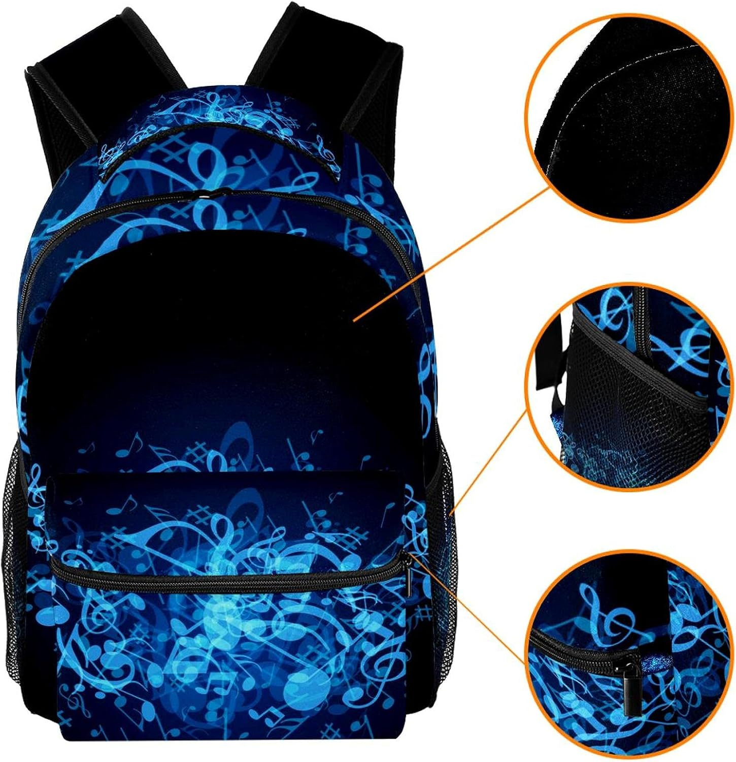 Blue Music Note Backpack Students Shoulder Bags Travel Bag College School Tote Backpacks image number 4
